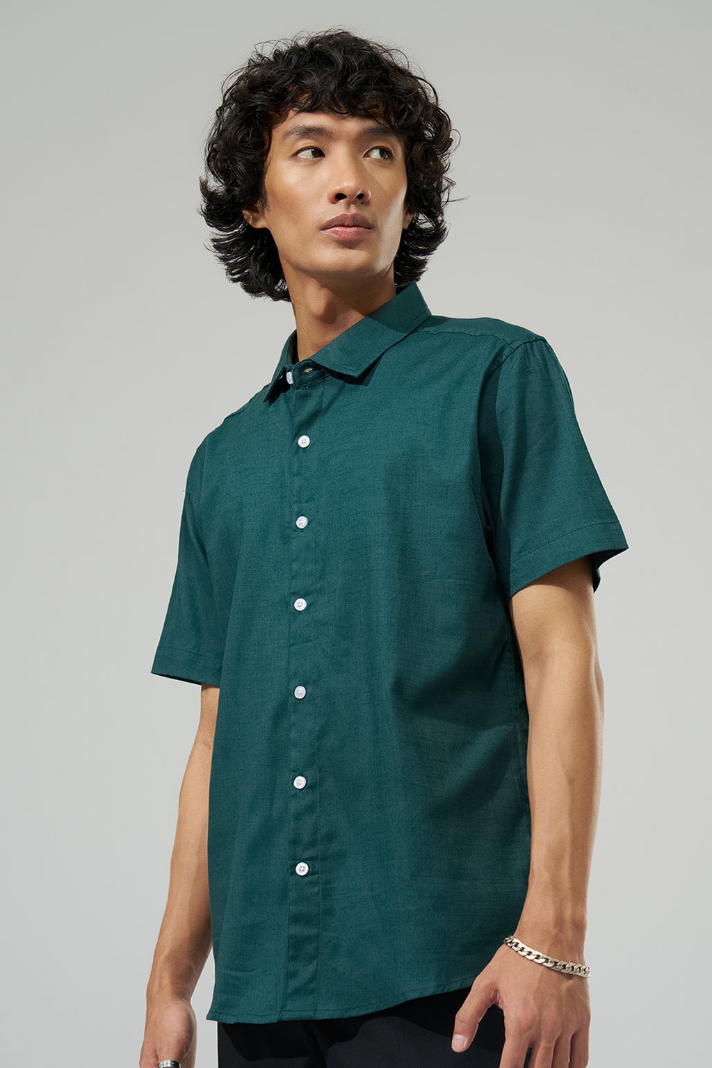 Teal Solid Regular Fit Shirt for Men - Image 4