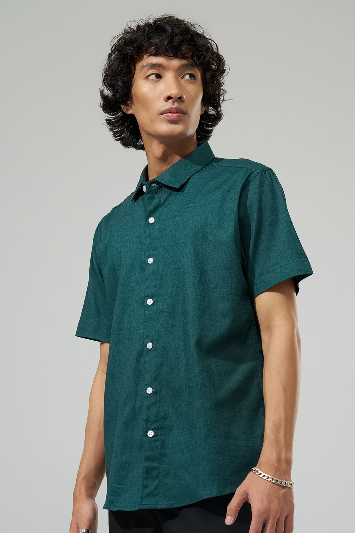 Teal Solid Regular Fit Shirt for Men - Image 4
