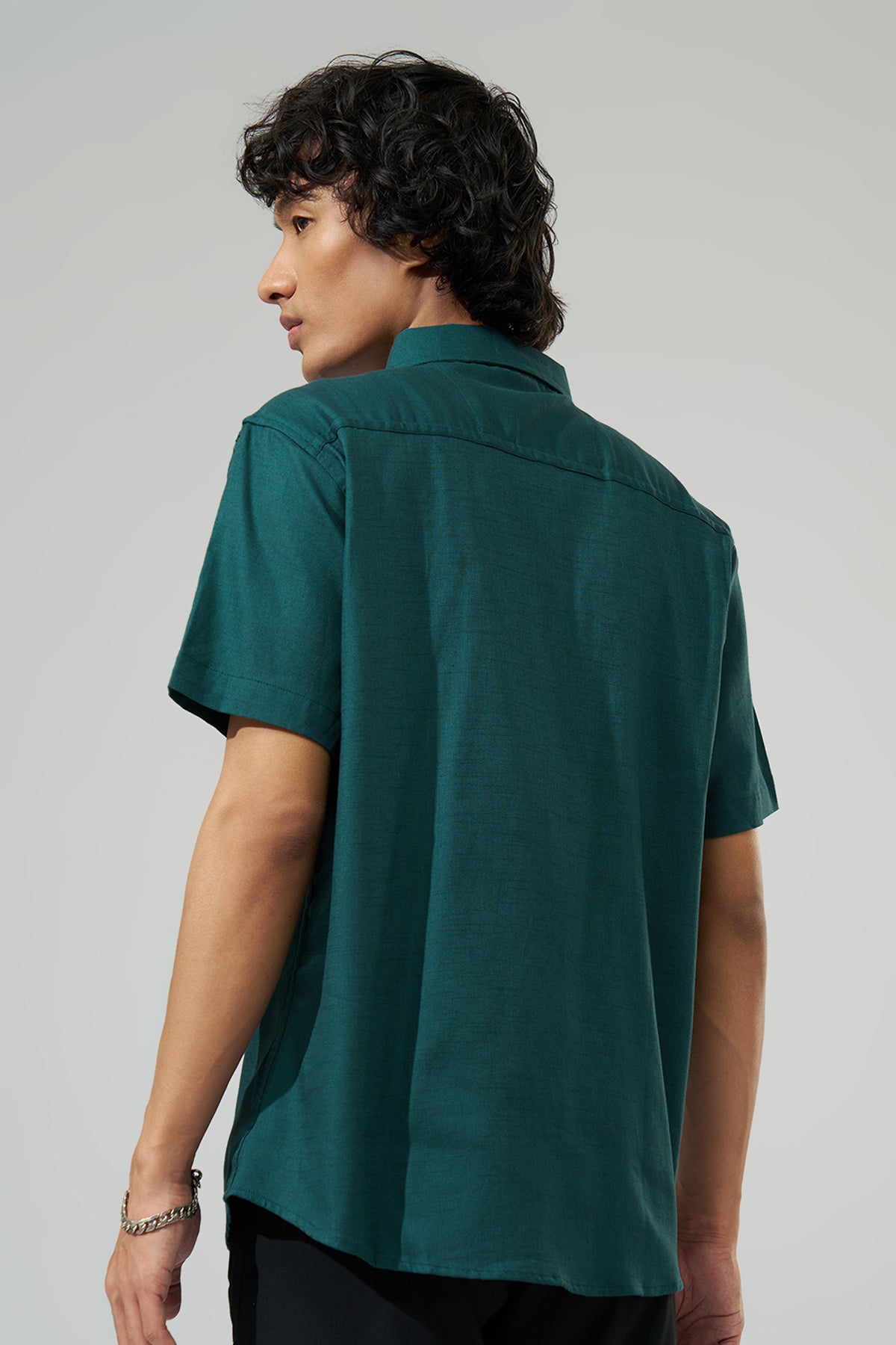 Teal Solid Regular Fit Shirt for Men - Image 5