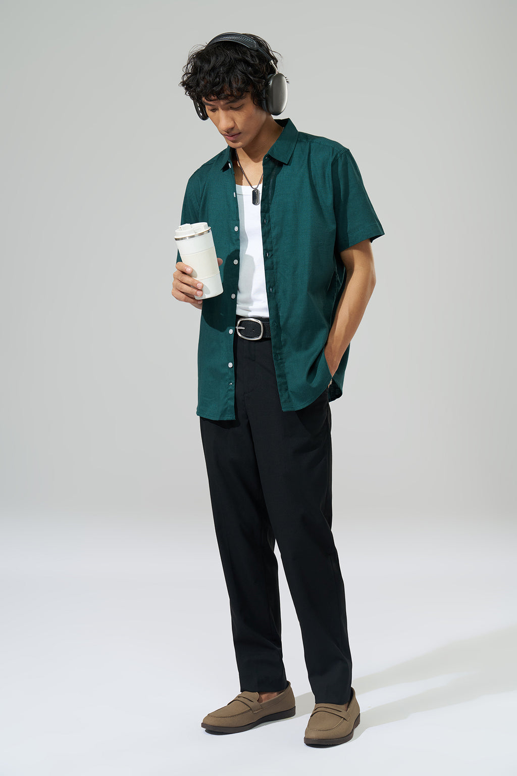 Teal Solid Regular Fit Shirt for Men - Image 6