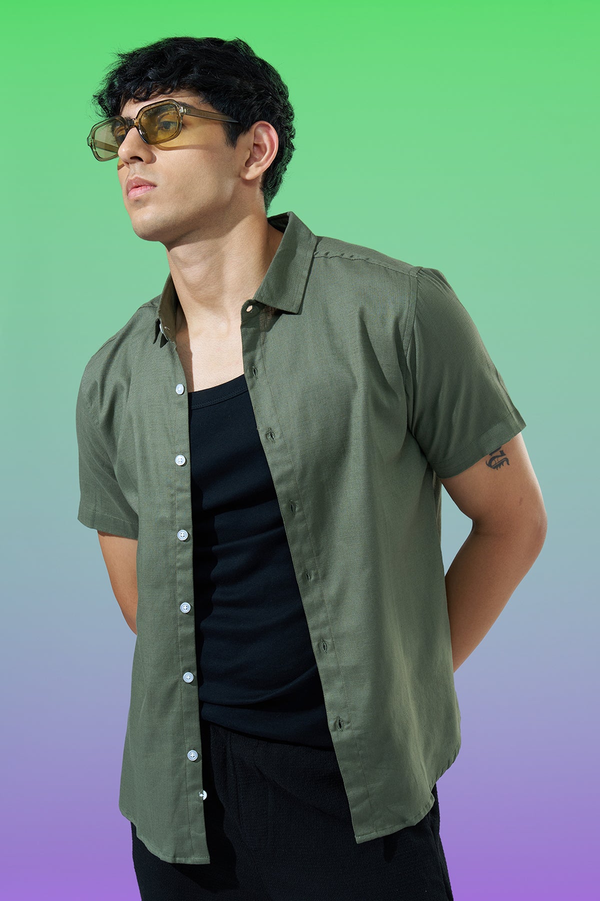 Olive Regular Fit Casual Shirt for Men - Image 1