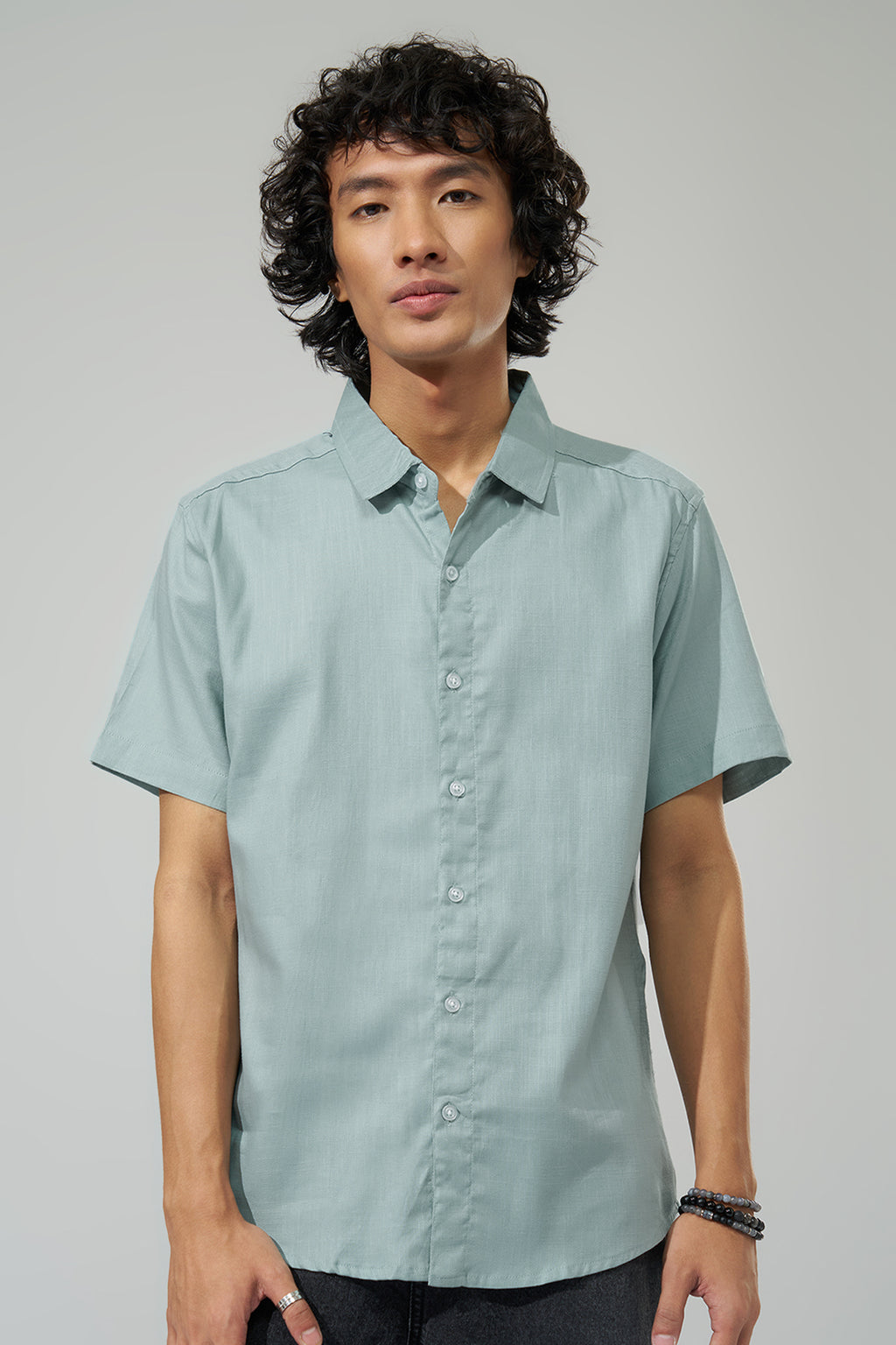 Light Blue Solid Regular Fit Shirt for Men - Image 3