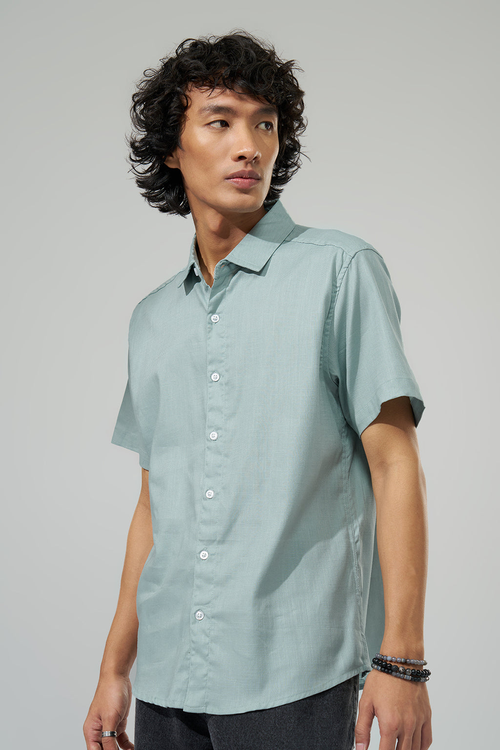 Light Blue Solid Regular Fit Shirt for Men - Image 4