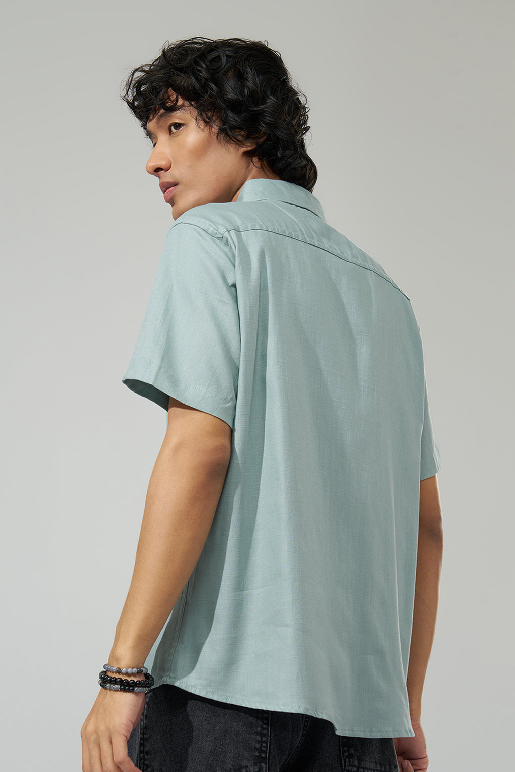 Light Blue Solid Regular Fit Shirt for Men - Image 5