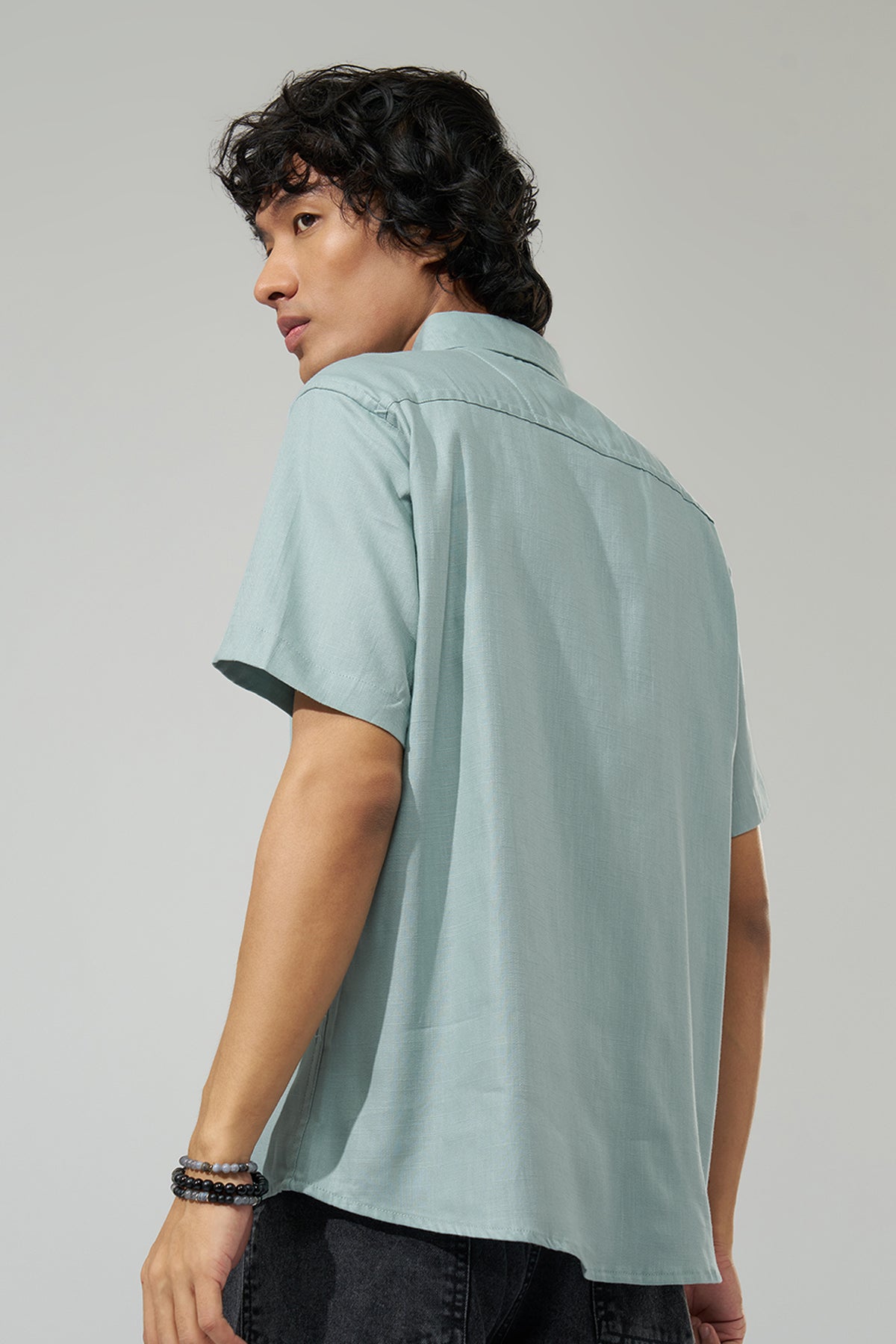 Light Blue Solid Regular Fit Shirt for Men - Image 5