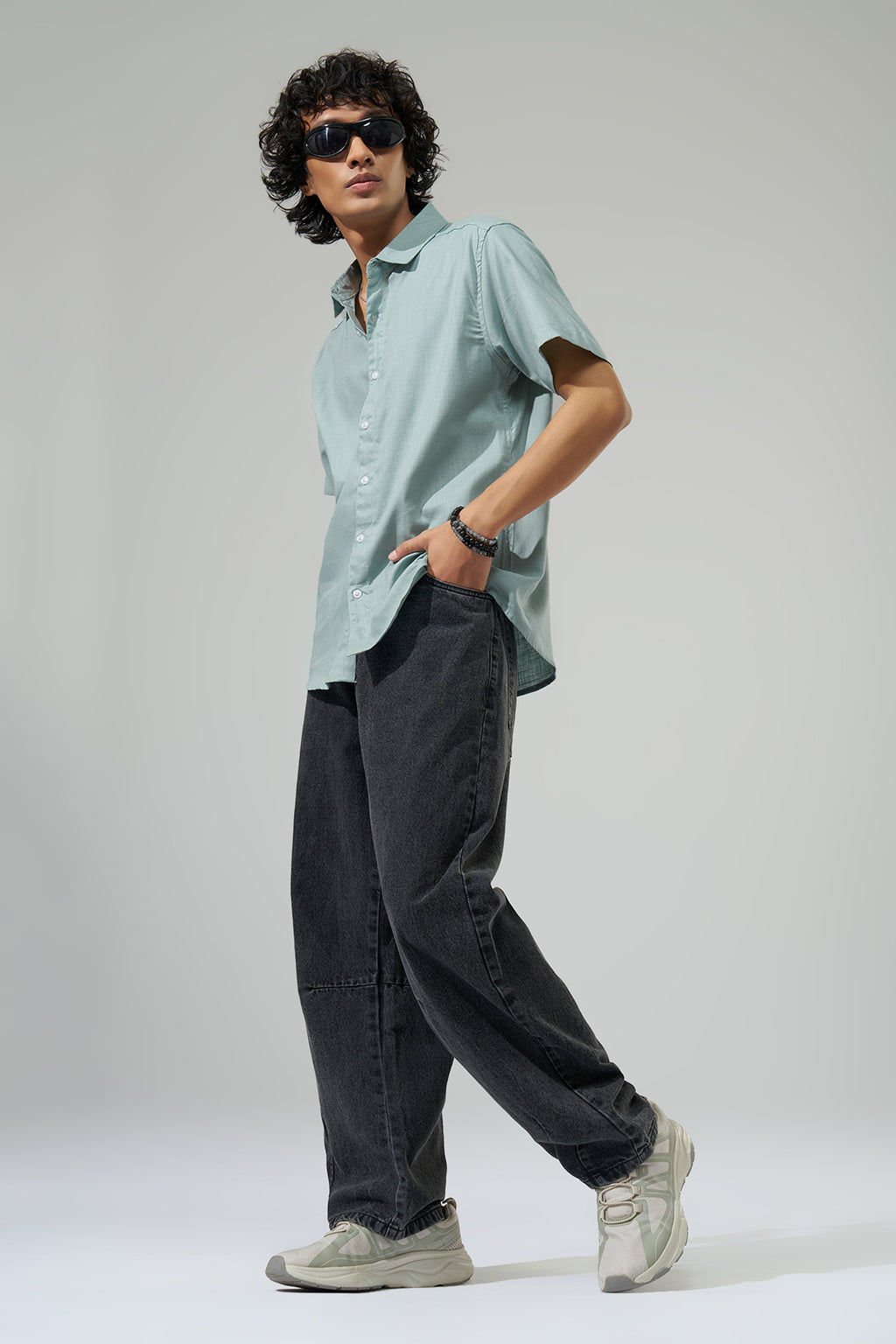 Light Blue Solid Regular Fit Shirt for Men - Image 6