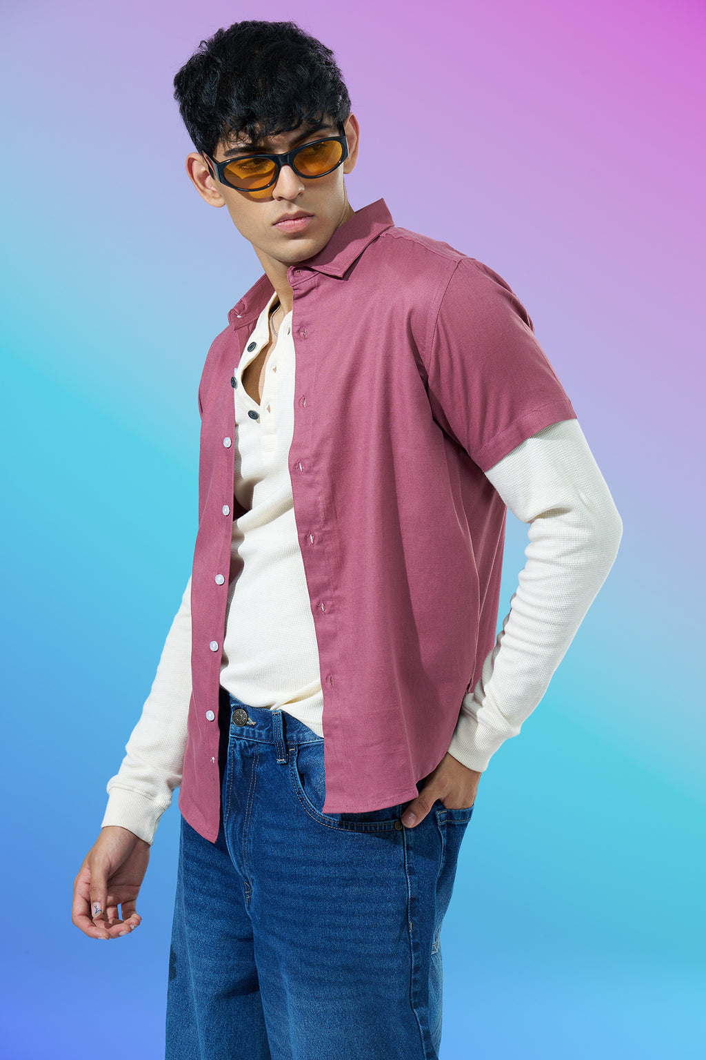 Pink Regular Fit Casual Shirt for Men - Image 1