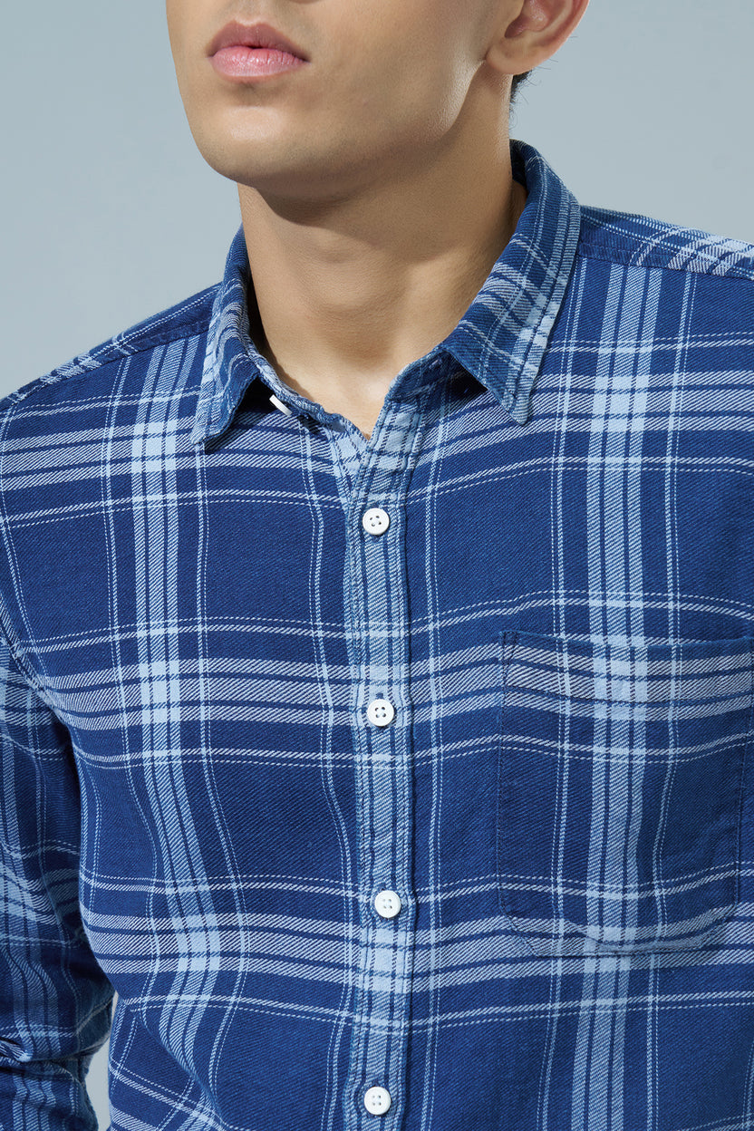 Blue Checked Regular Fit Casual Shirt for Men - Image 3