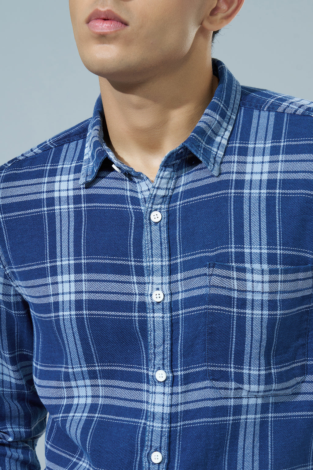 Blue Checked Regular Fit Casual Shirt for Men - Image 3
