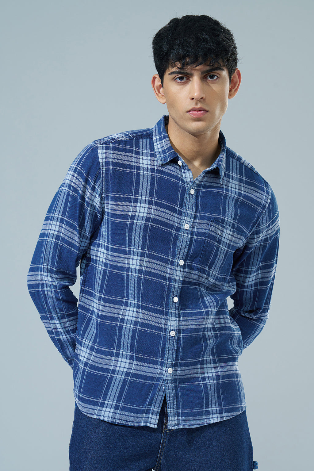Blue Checked Regular Fit Casual Shirt for Men - Image 2