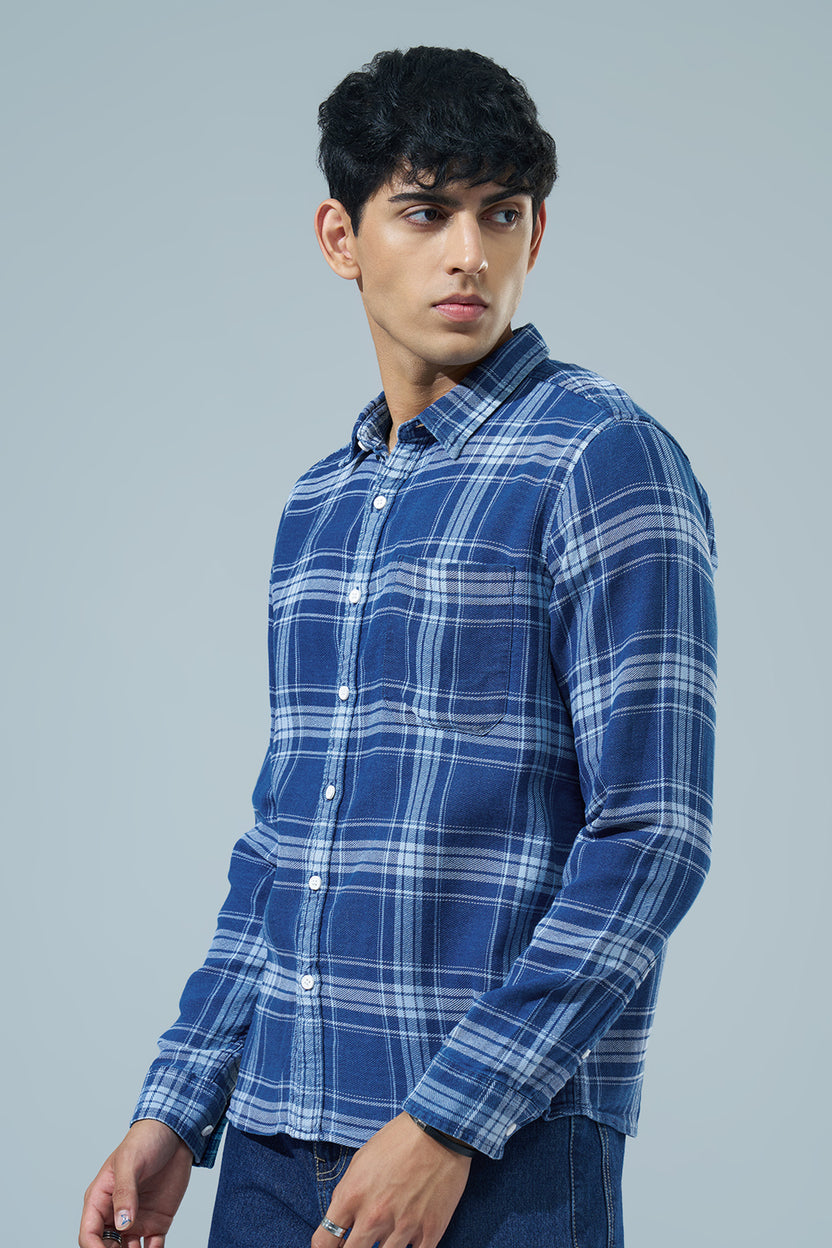 Blue Checked Regular Fit Casual Shirt for Men - Image 4