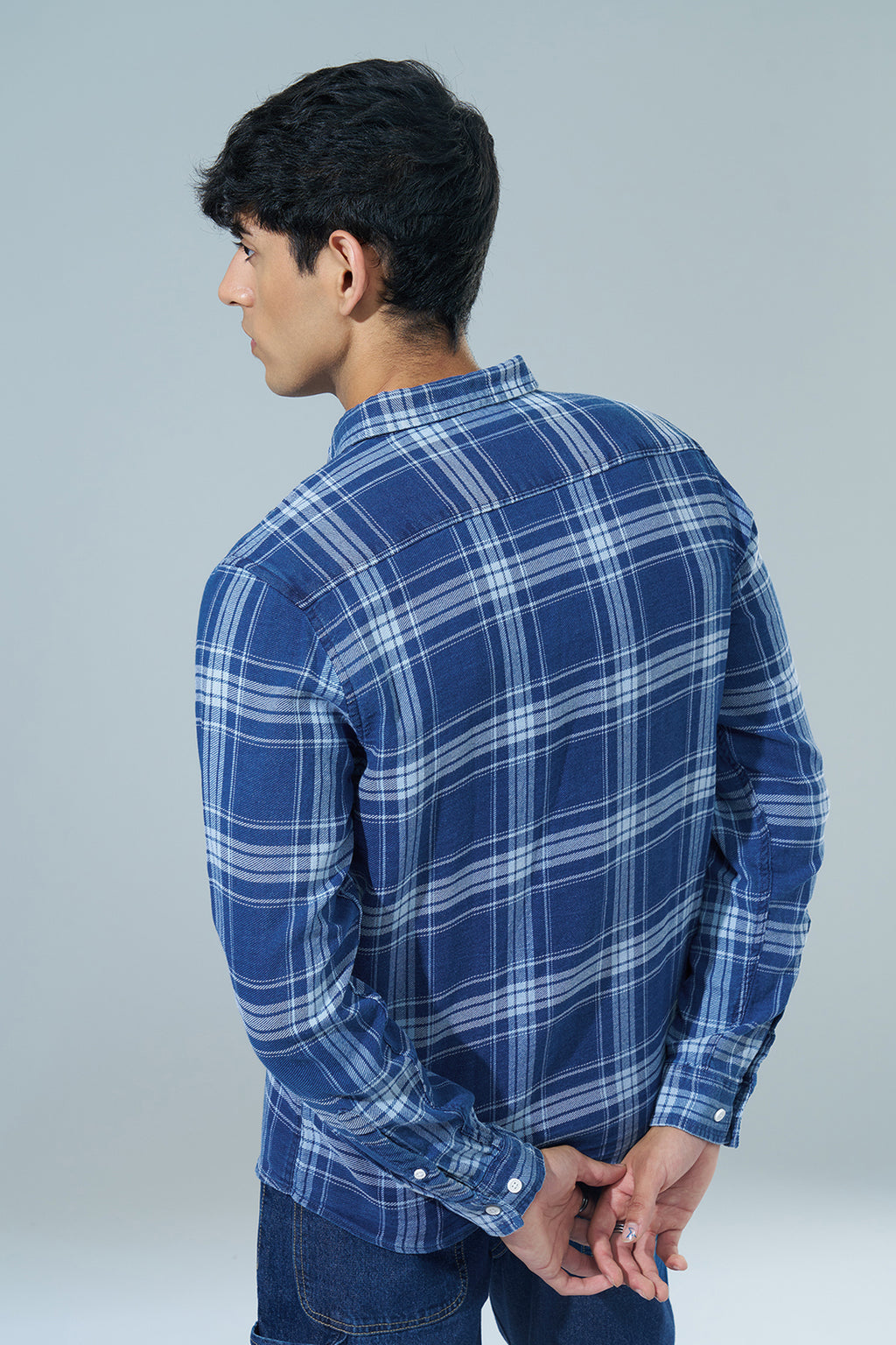 Blue Checked Regular Fit Casual Shirt for Men - Image 5