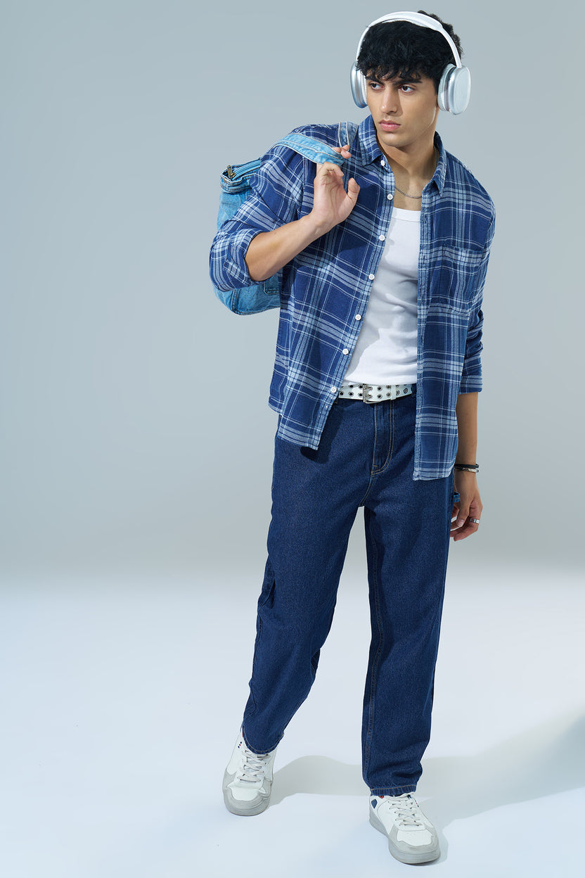 Blue Checked Regular Fit Casual Shirt for Men - Image 6