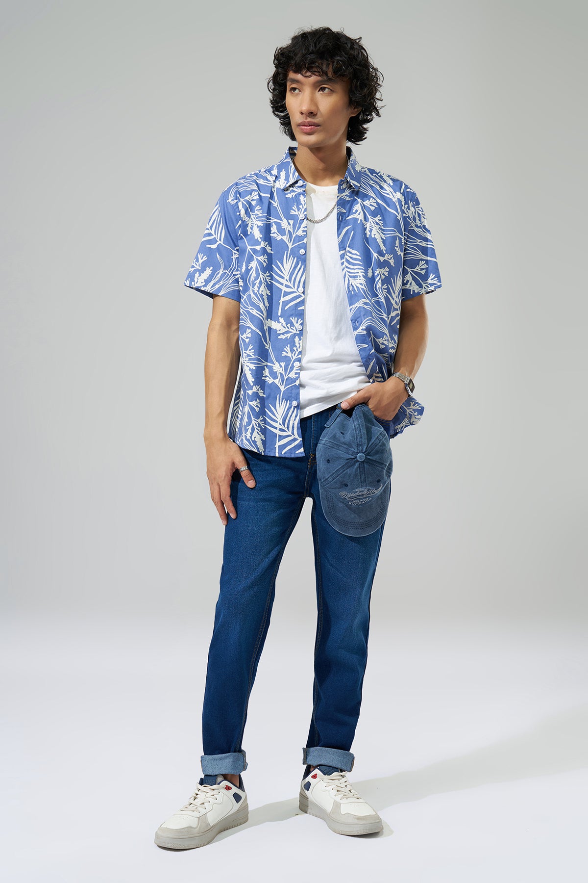 Blue Botanical Print Shirt for Men - Image 6