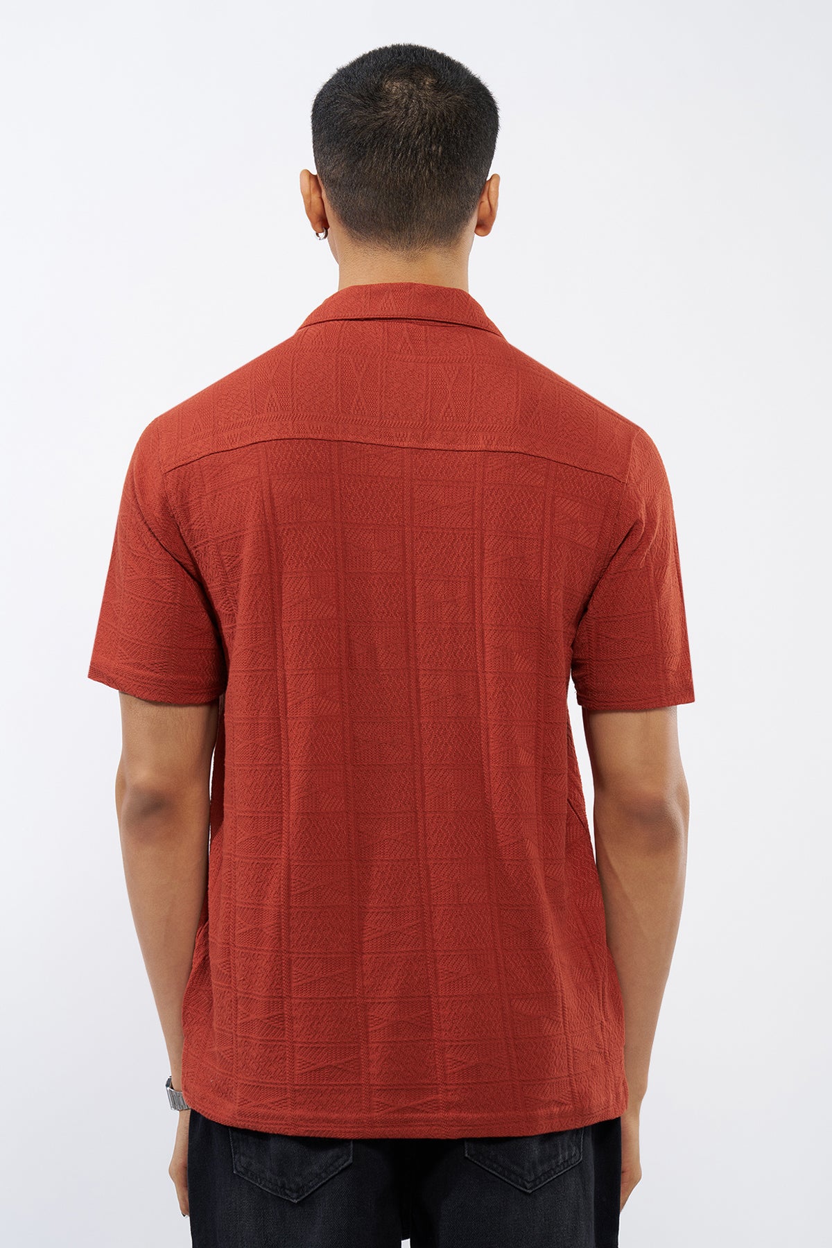 Red Textured Oversized Fit Shirt for Men - Image 5