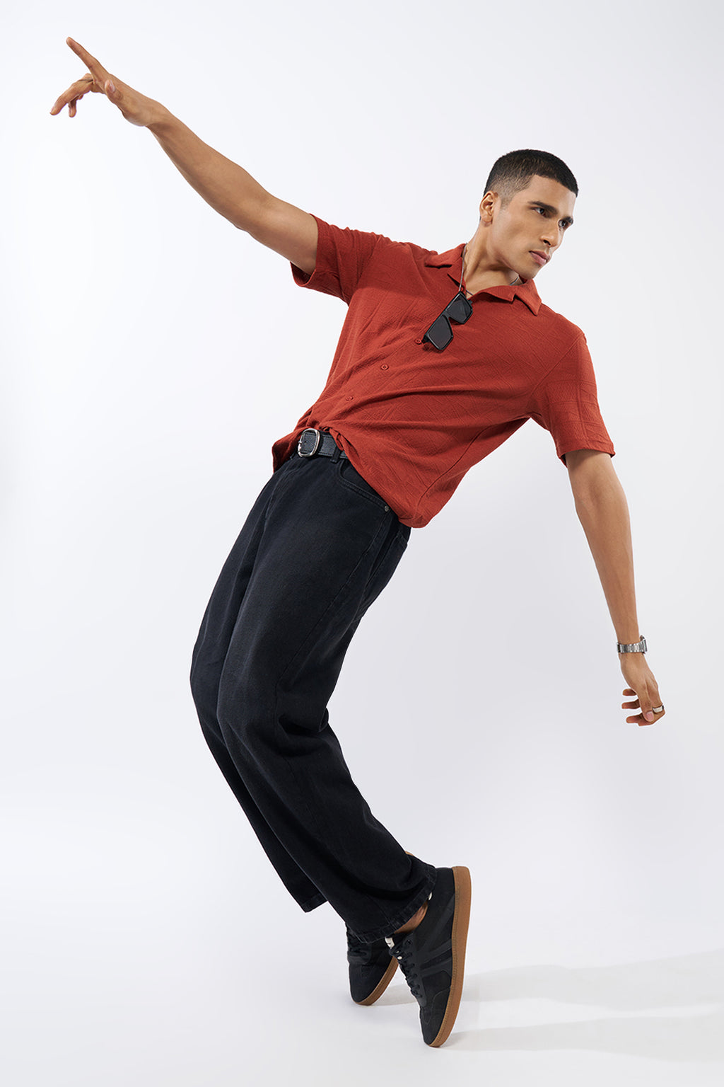 Red Textured Oversized Fit Shirt for Men - Image 6