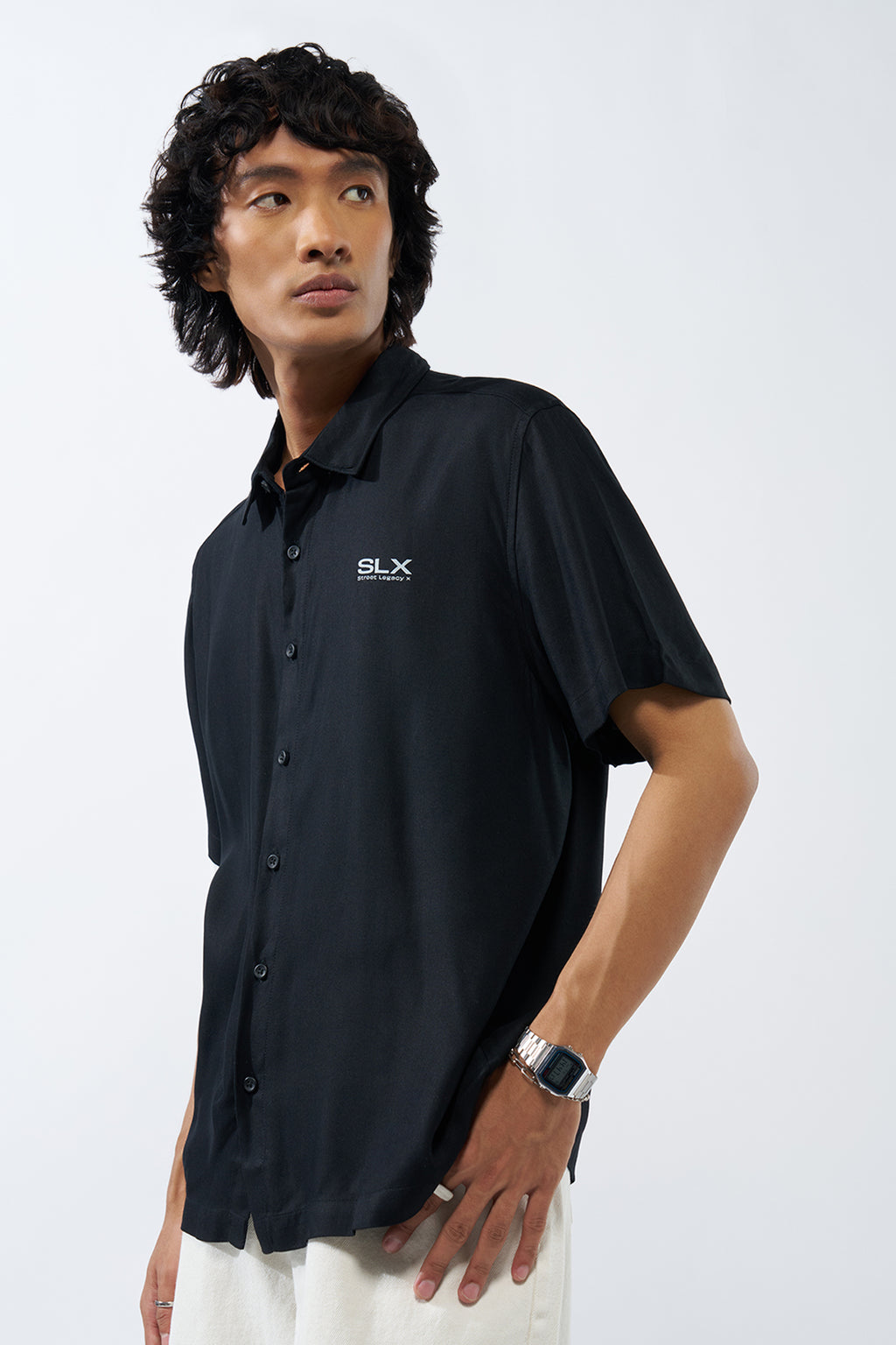 Black Solid Regular Fit Shirt for Men - Image 4