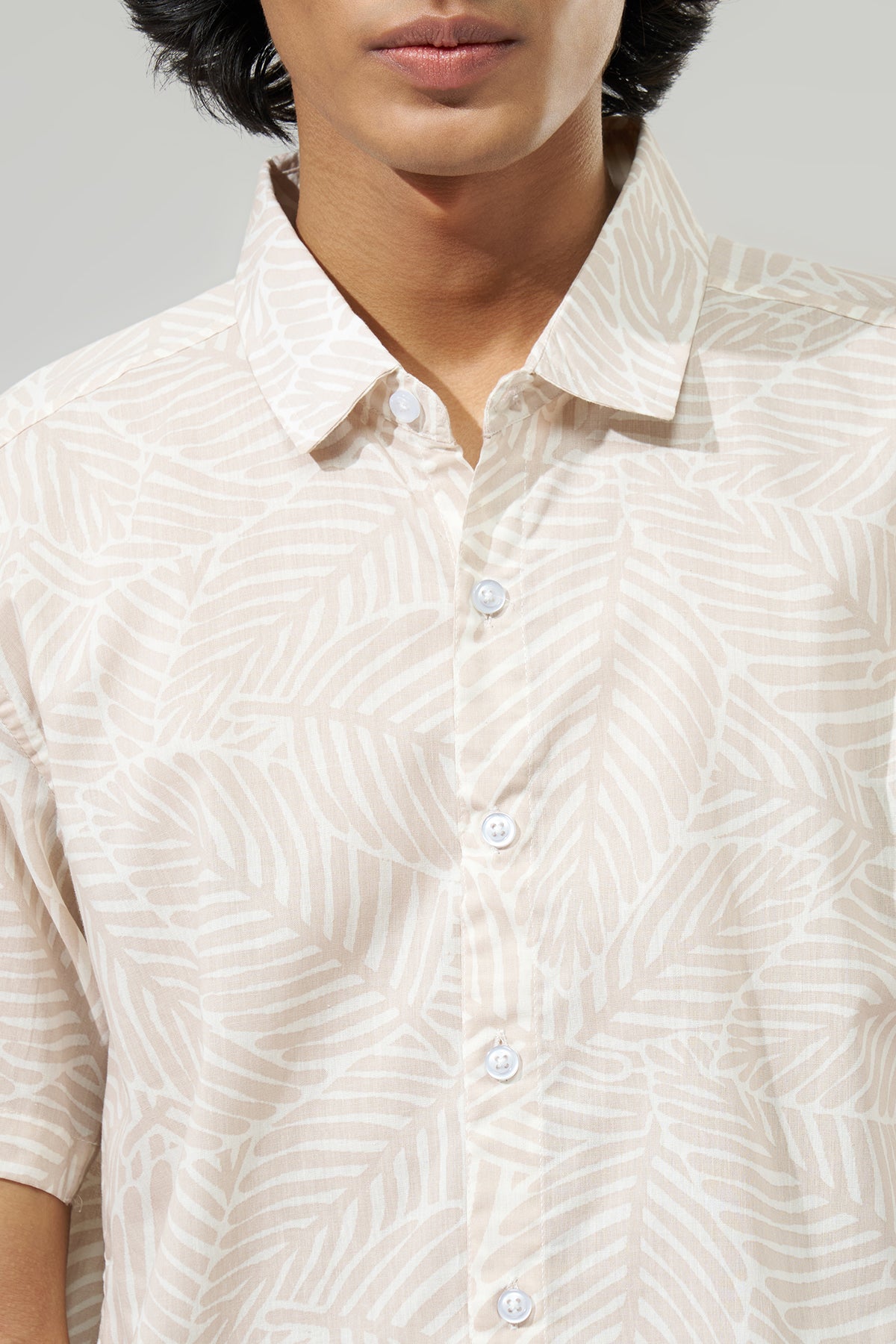 Off White Leaf Print Shirt for Men - Image 2