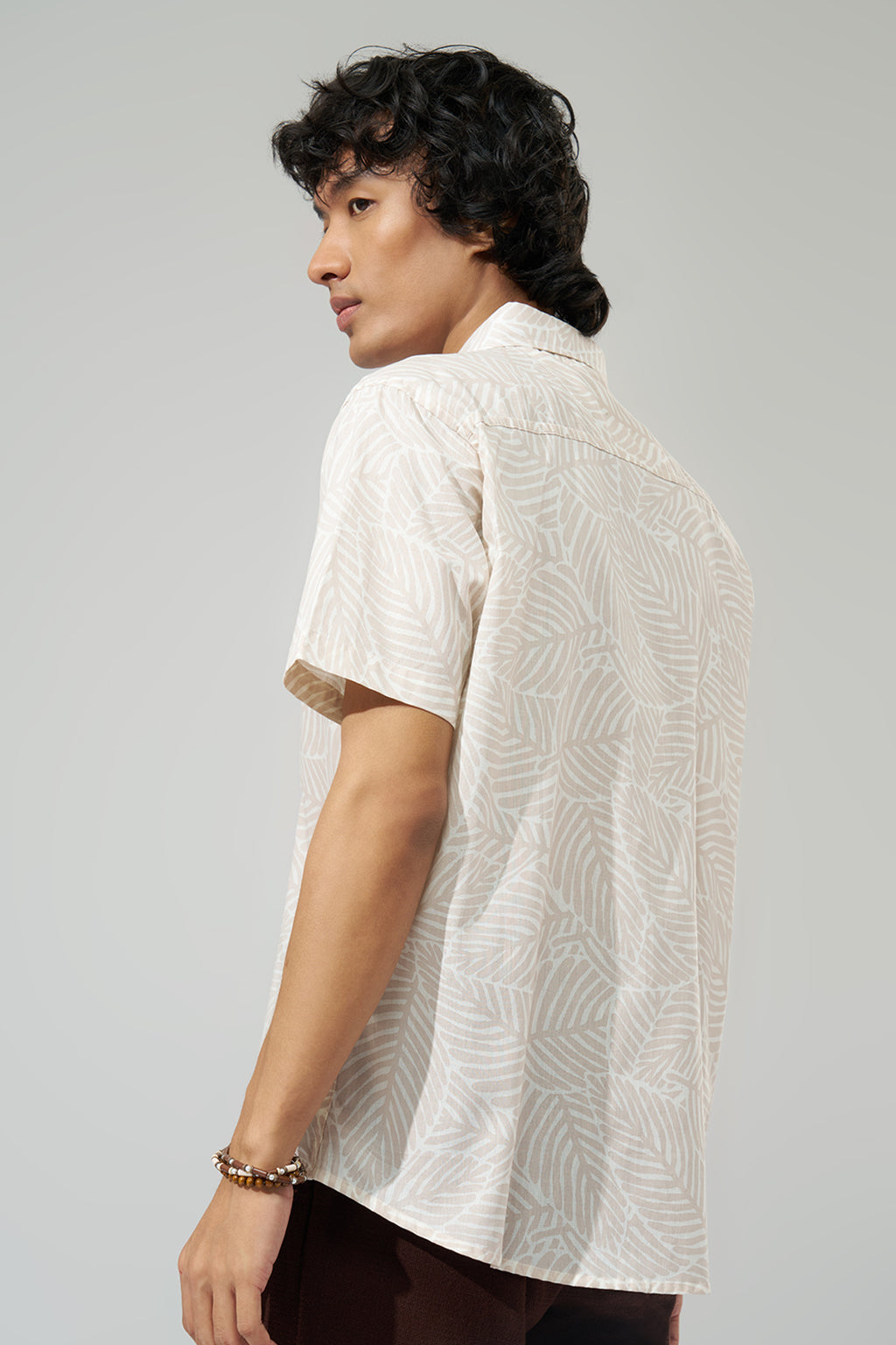 Off White Leaf Print Shirt for Men - Image 5