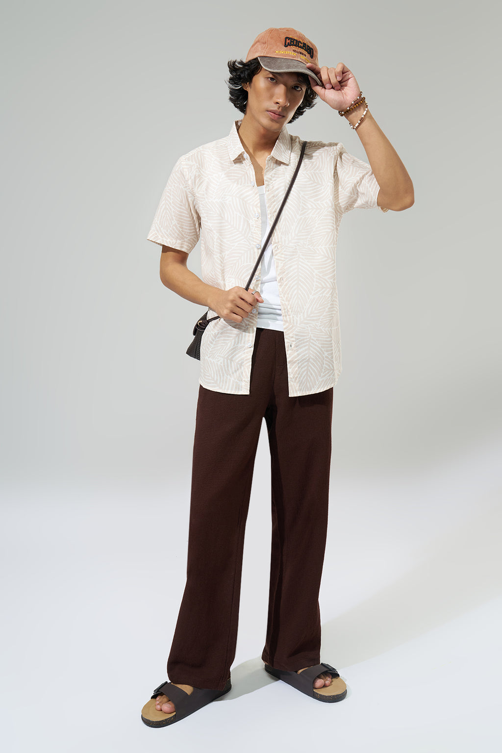 Off White Leaf Print Shirt for Men - Image 6