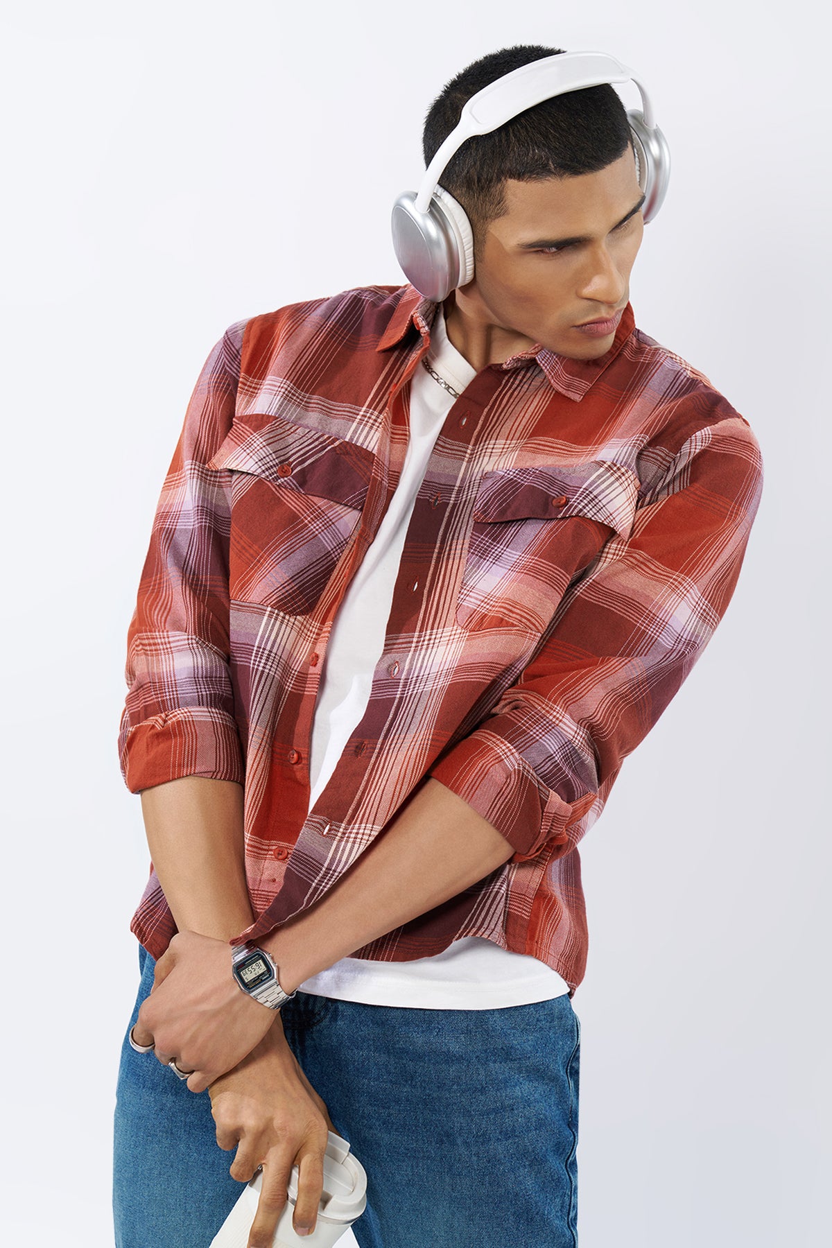 Red Checked Oversized Fit Shirt for Men - Image 1