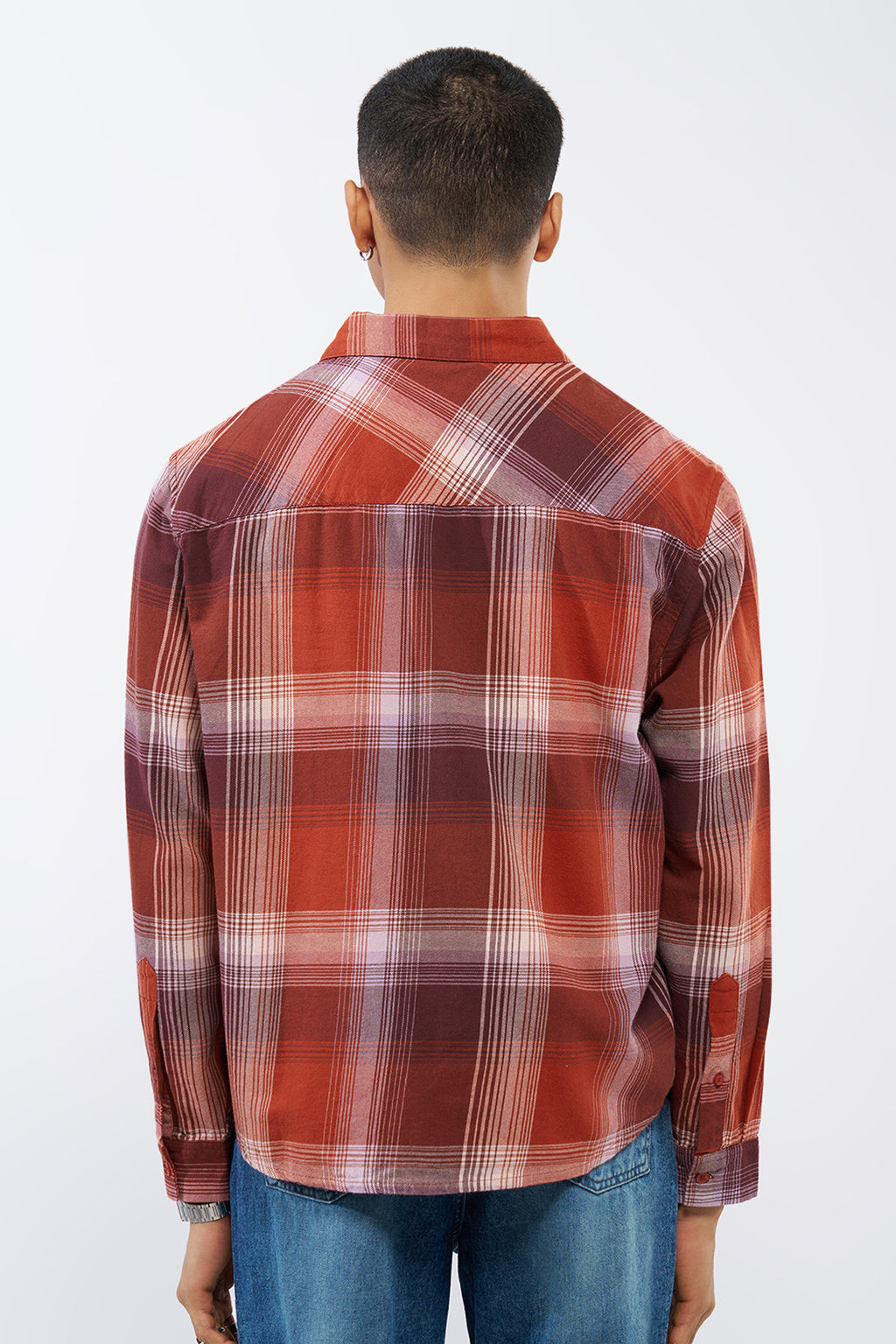 Red Checked Oversized Fit Shirt for Men - Image 5