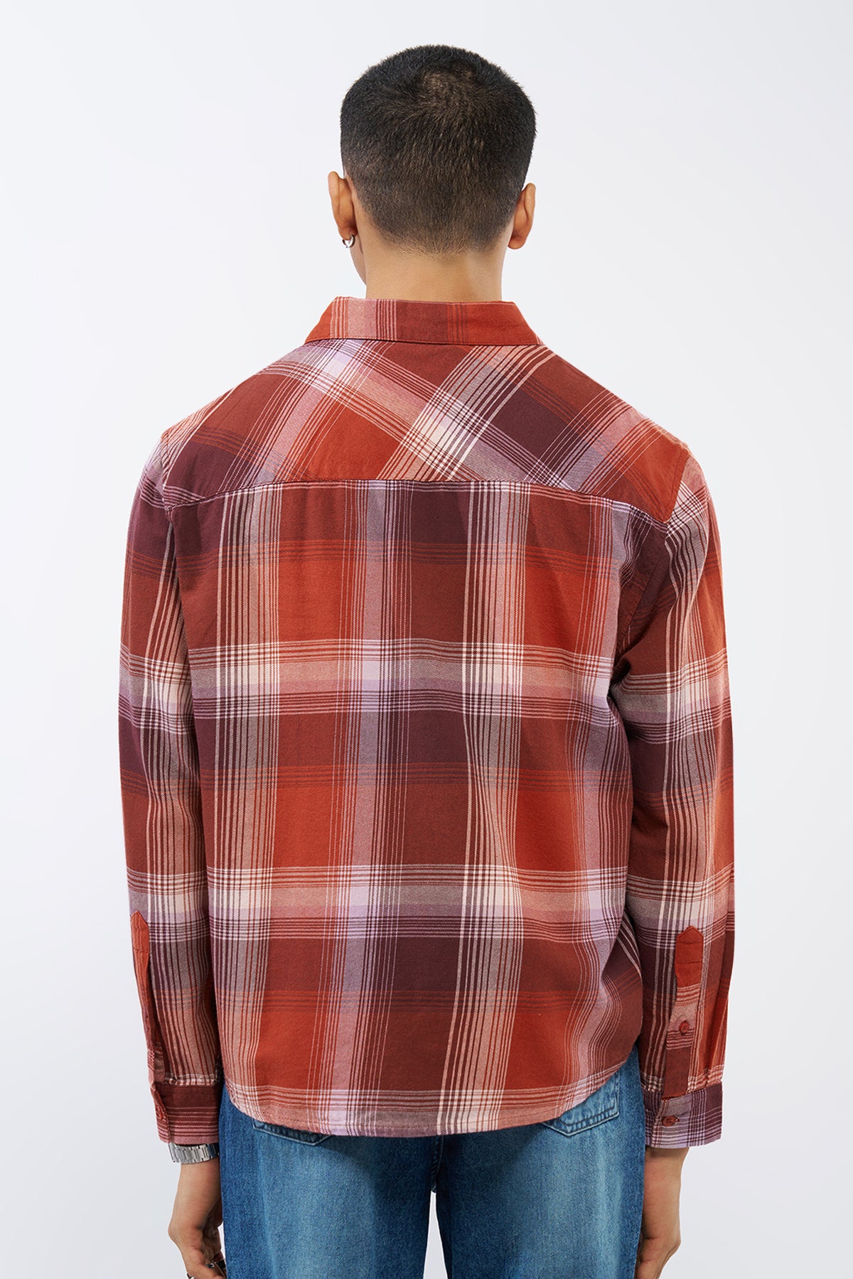 Red Checked Oversized Fit Shirt for Men - Image 5