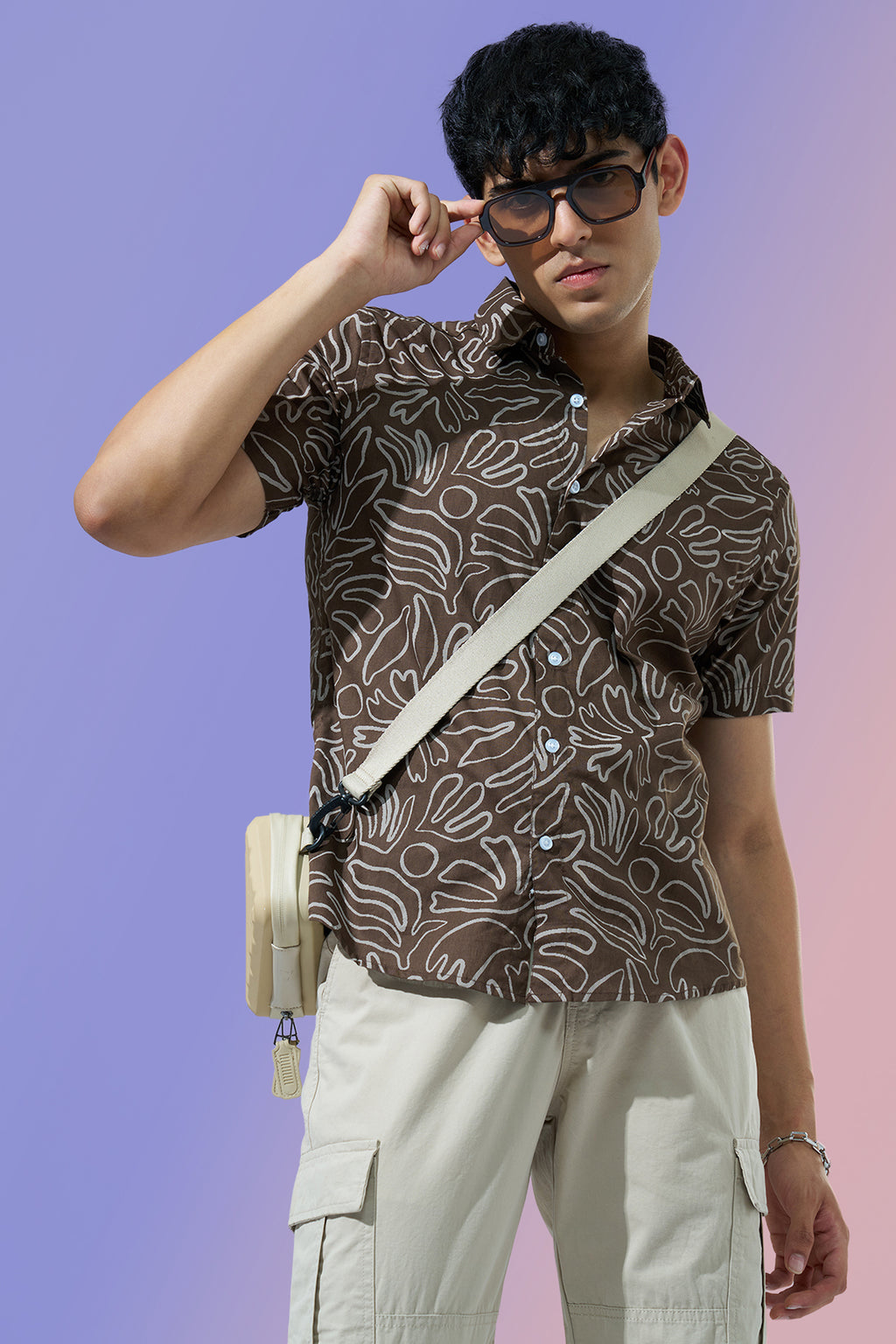 Brown Abstract Printed Regular Fit Casual Shirt for Men - Image 1