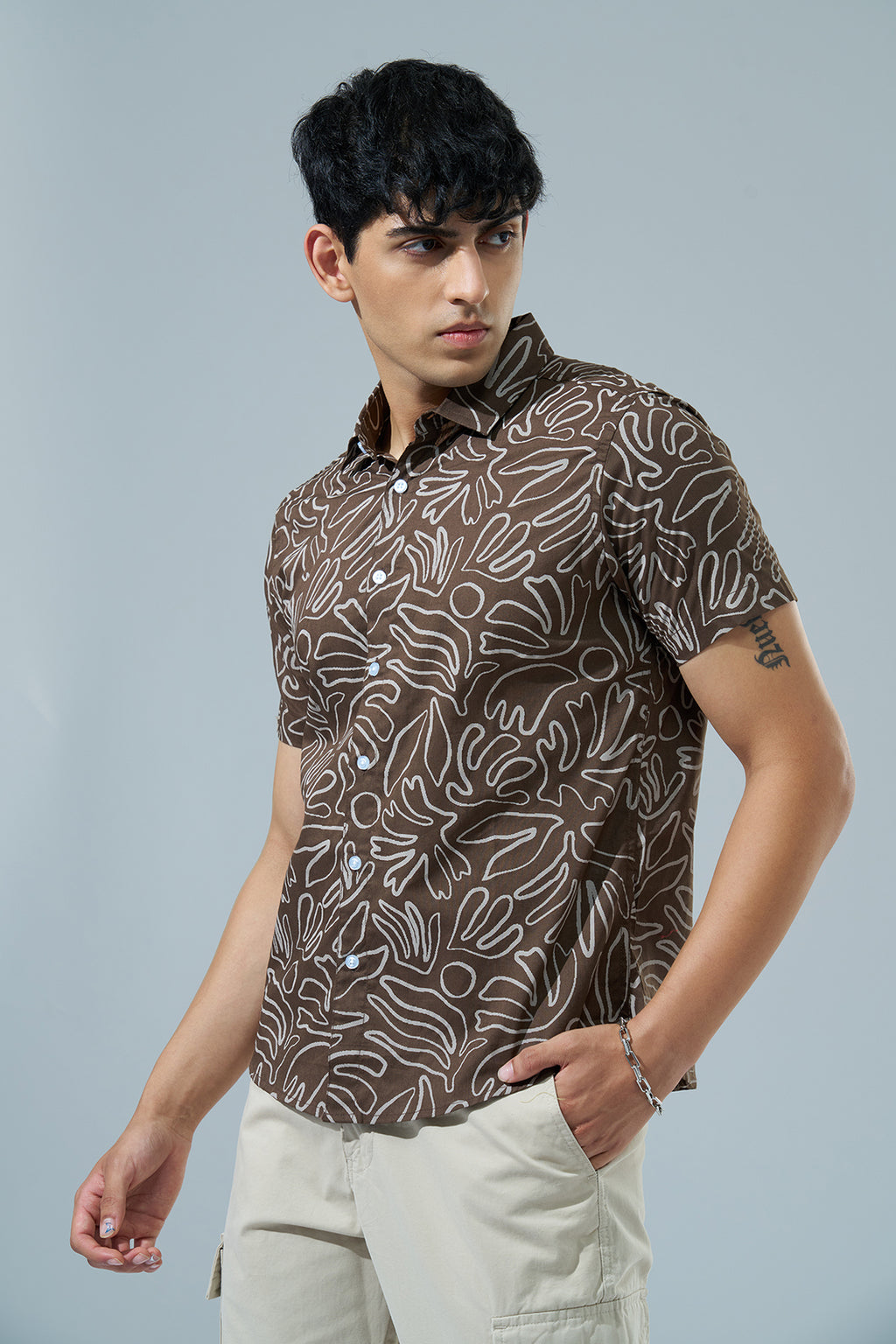 Brown Abstract Printed Regular Fit Casual Shirt for Men - Image 4