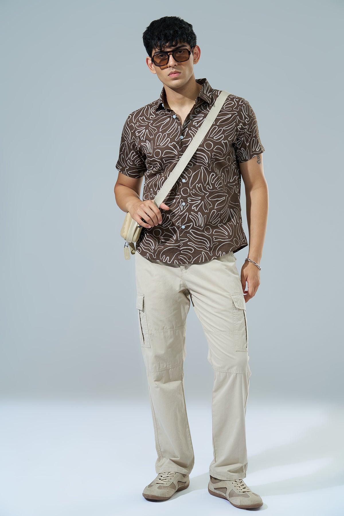 Brown Abstract Printed Regular Fit Casual Shirt for Men - Image 6
