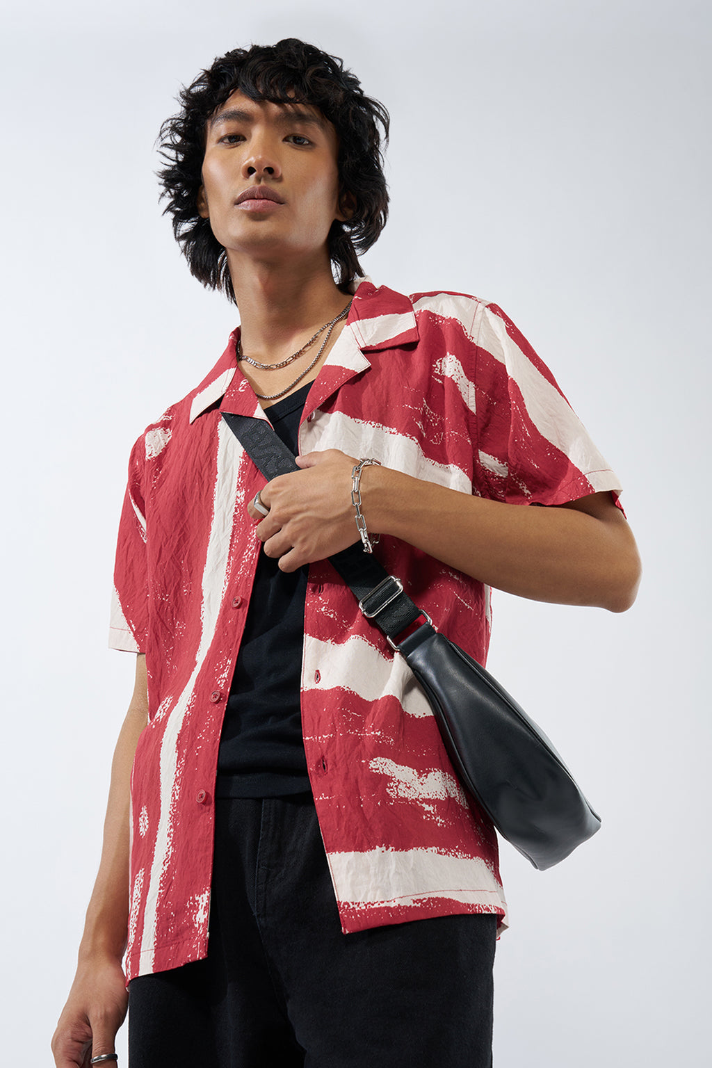 Red Tie-Dye Boxy Fit Shirt for Men - Image 1