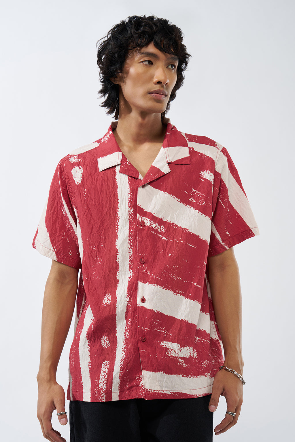 Red Tie-Dye Boxy Fit Shirt for Men - Image 2
