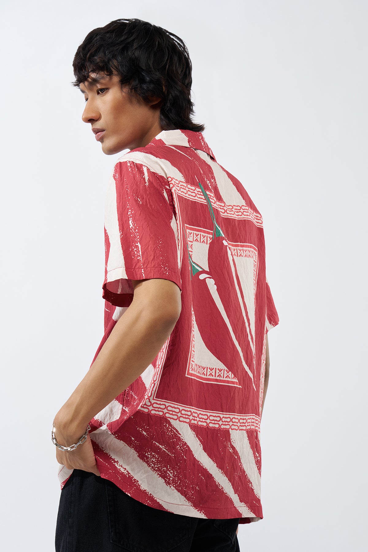 Red Tie-Dye Boxy Fit Shirt for Men - Image 5