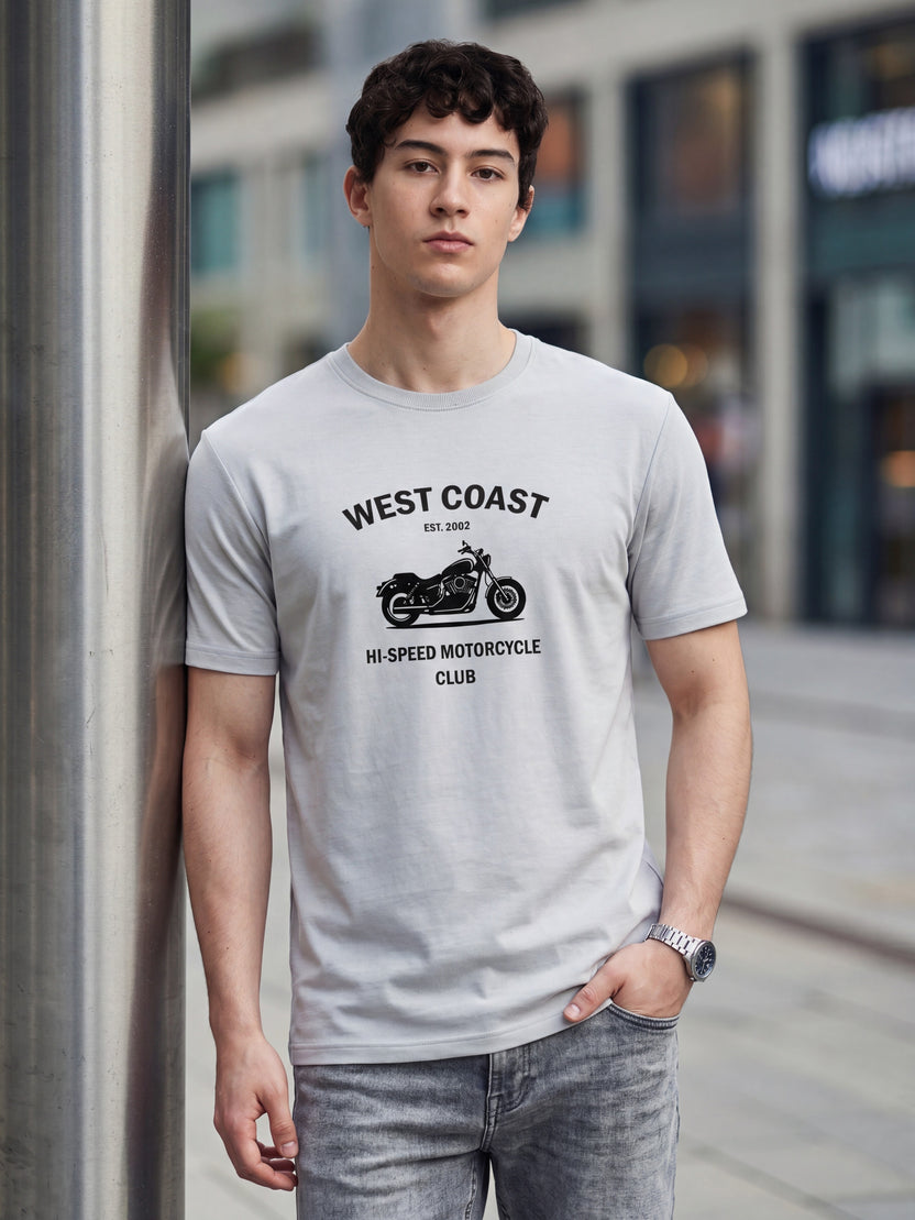 Grey Graphic Regular Fit T-Shirt for Men - Image 1