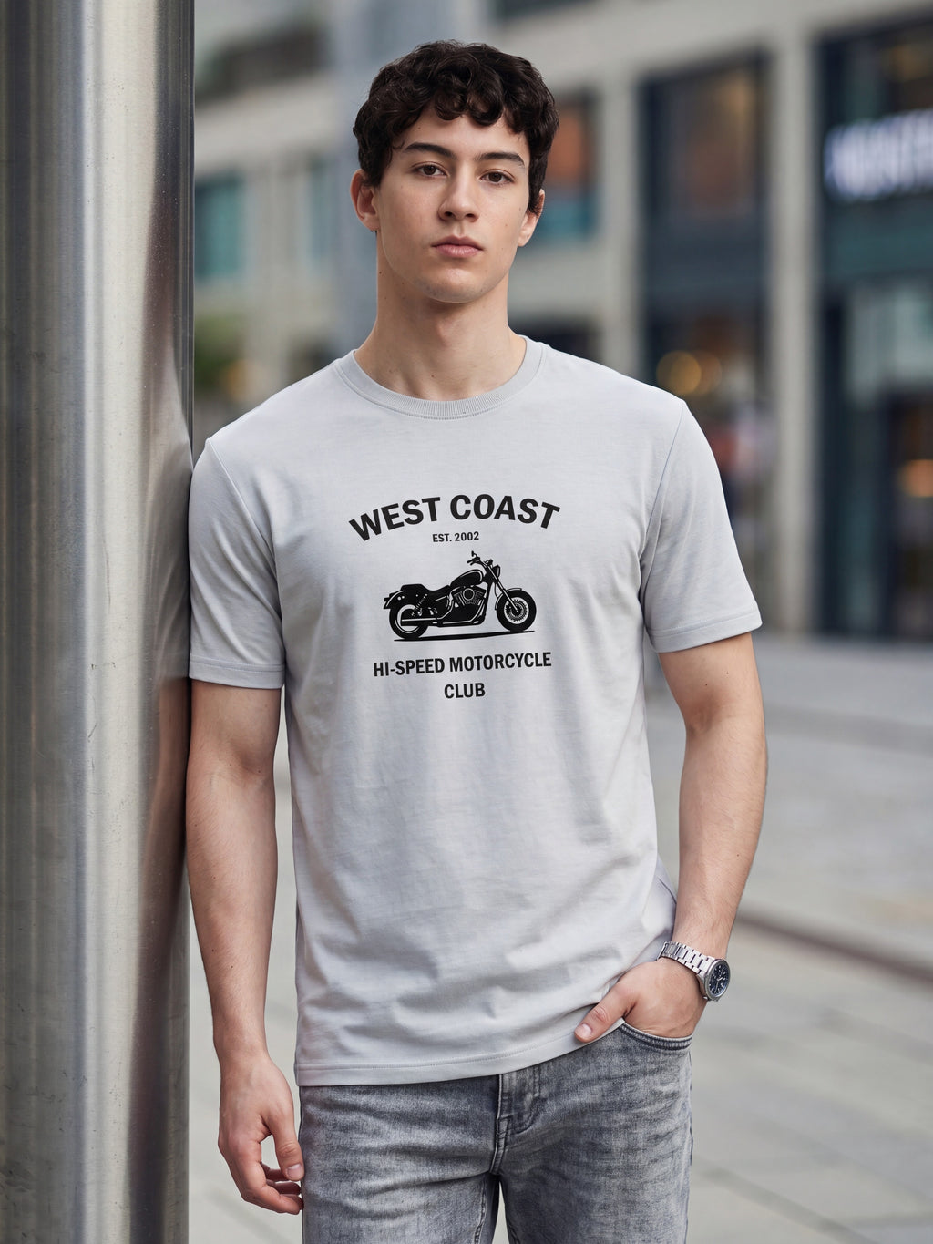 Grey Graphic Regular Fit T-Shirt for Men - Image 1