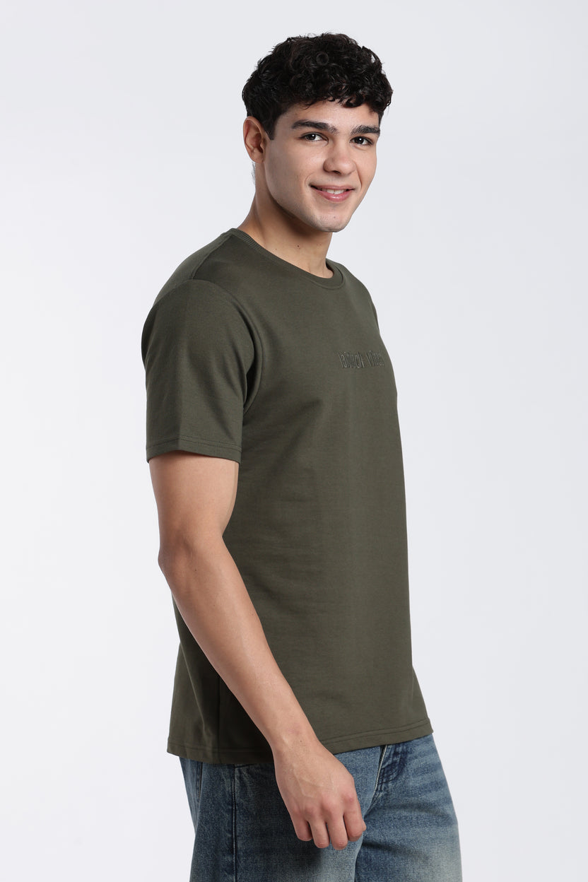 Olive Printed Regular Fit T-Shirt for Men - Image 4