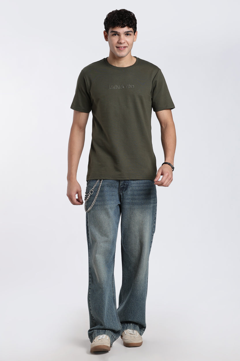 Olive Printed Regular Fit T-Shirt for Men - Image 6