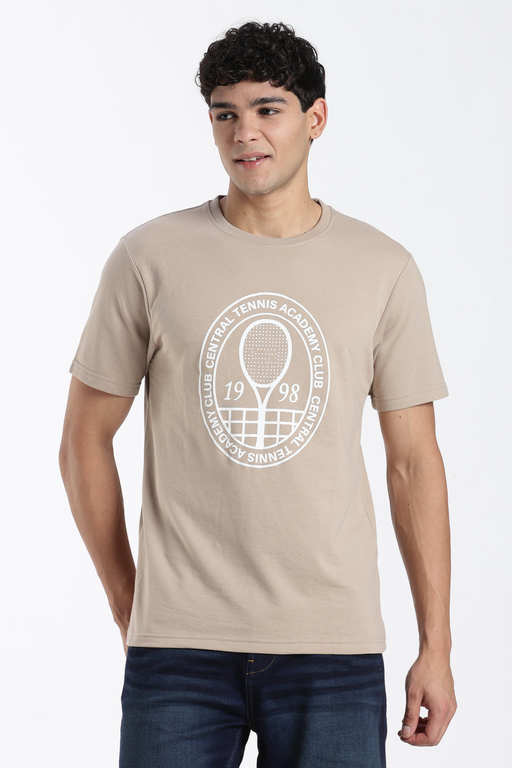 Taupe Graphic Printed Regular Fit T-Shirt for Men - Image 2