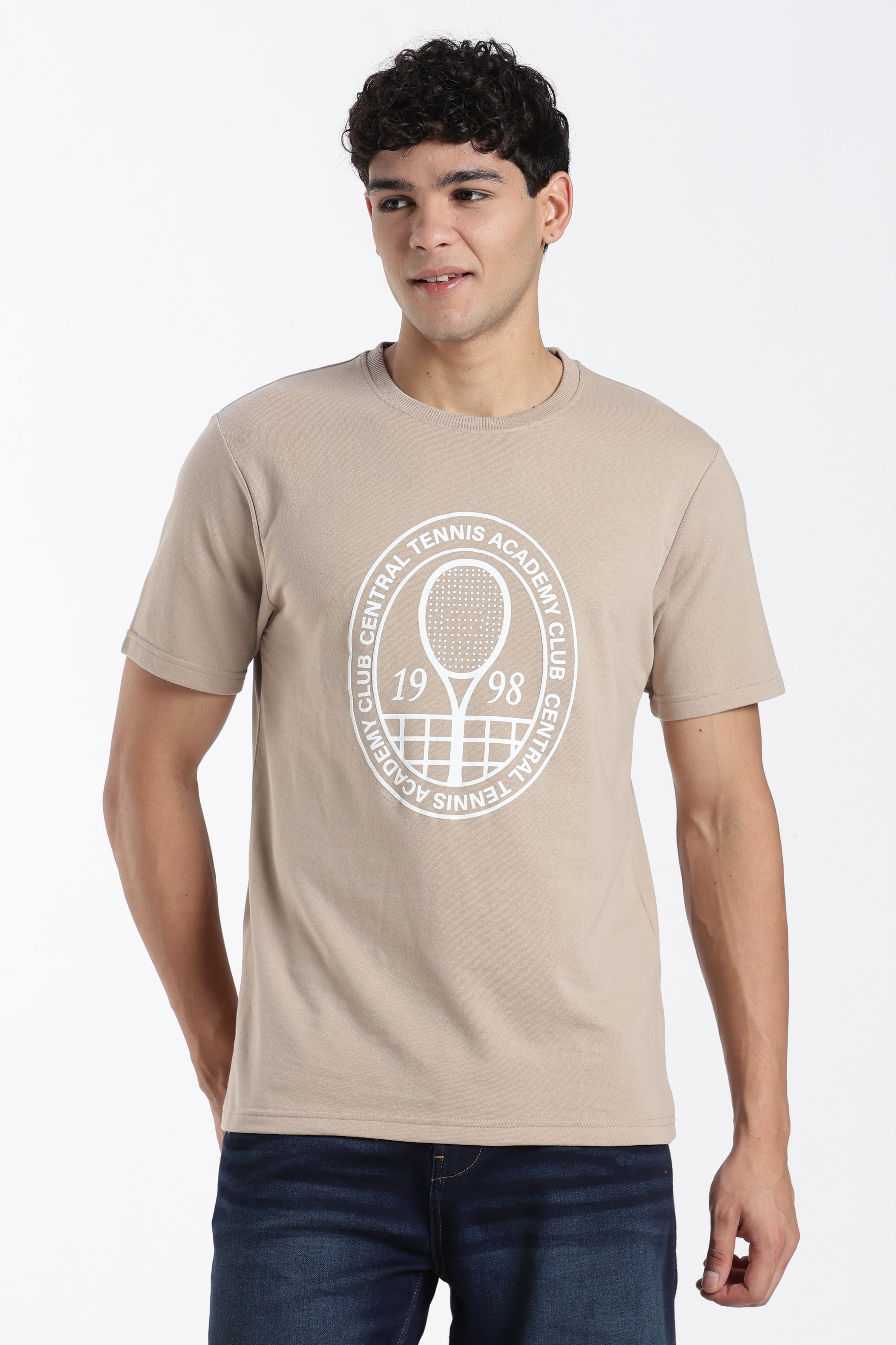 Taupe Graphic Printed Regular Fit T-Shirt for Men - Image 2