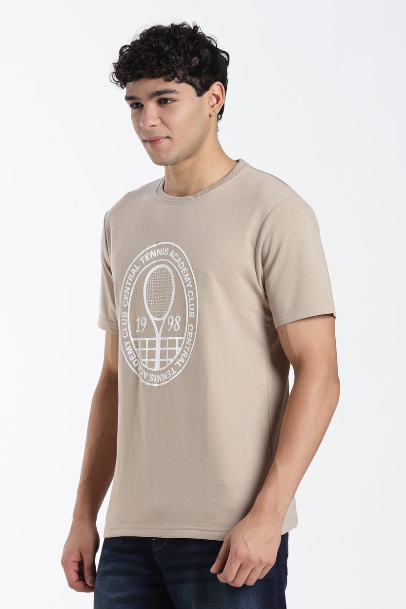 Taupe Graphic Printed Regular Fit T-Shirt For Men - Image 4