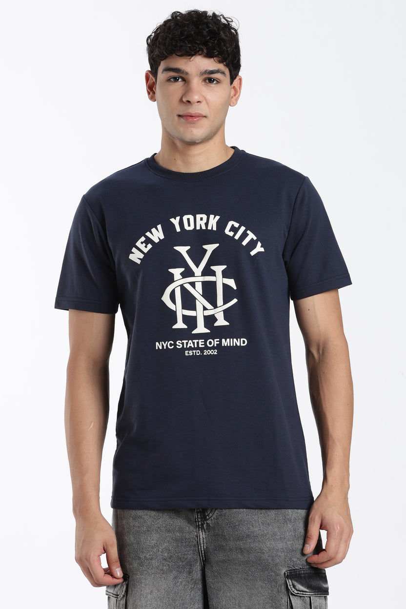 Navy Typographic Regular Fit T-Shirt for Men - Image 2