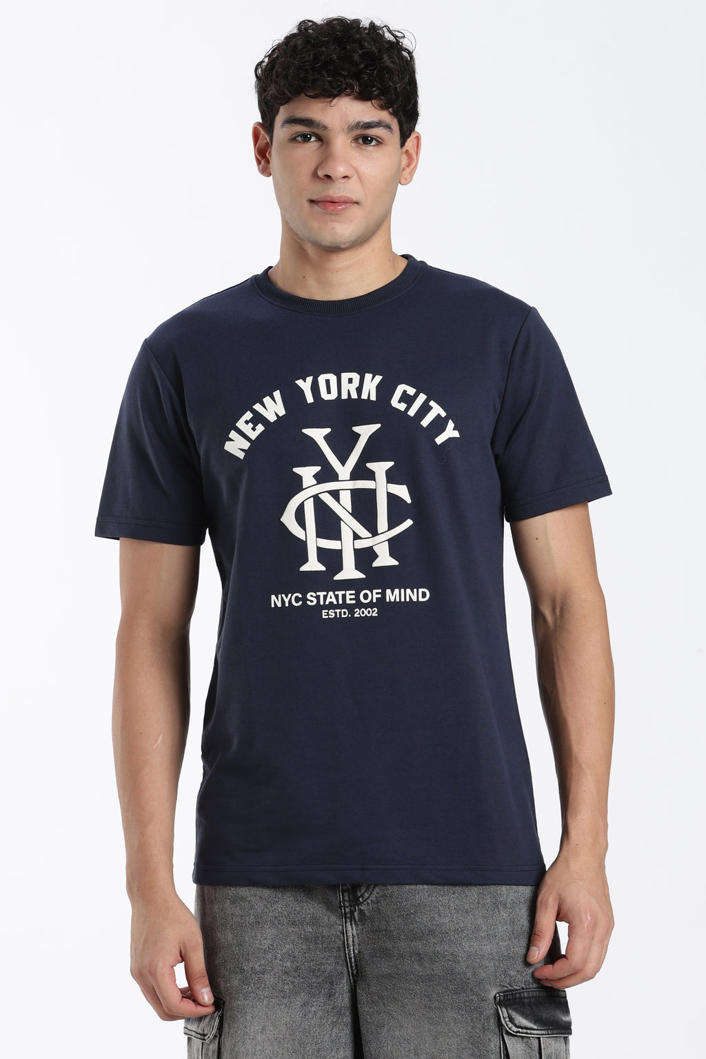 Navy Typographic Regular Fit T-Shirt for Men - Image 2