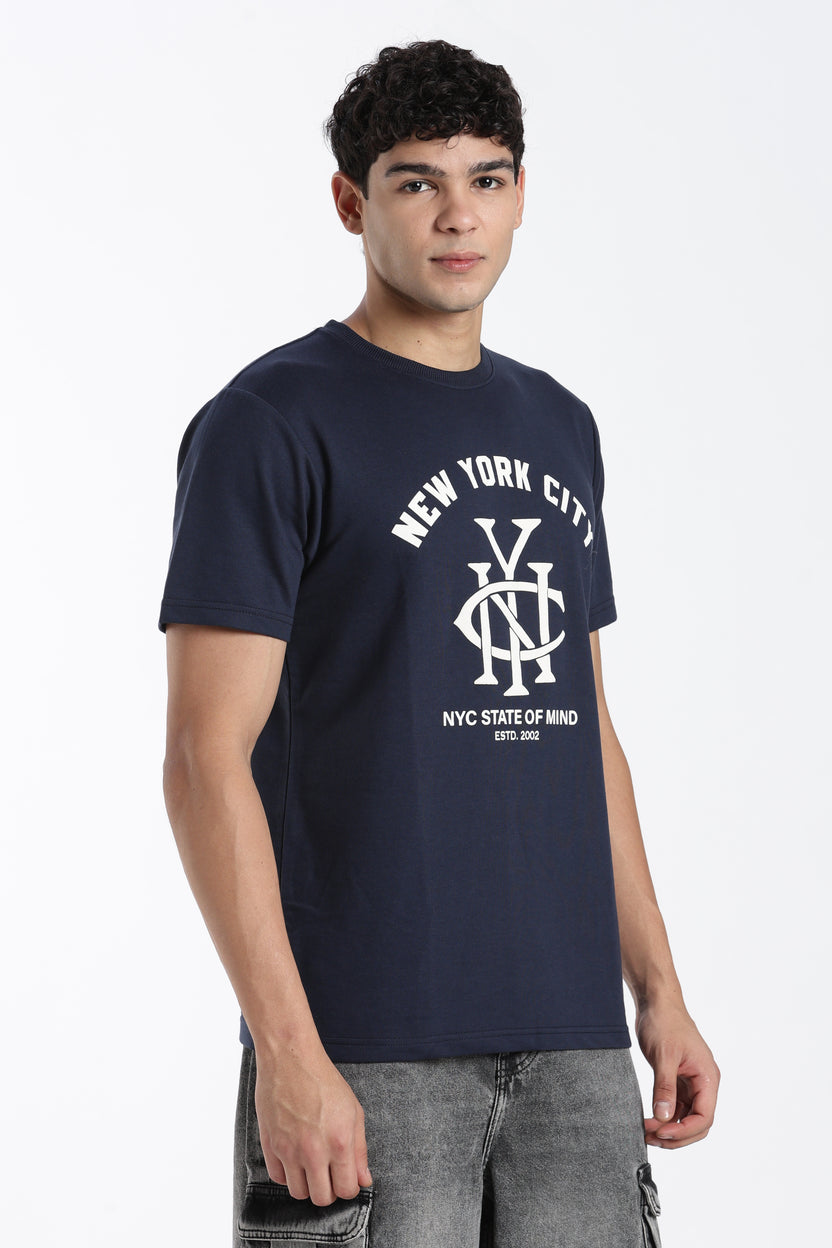 Navy Typographic Regular Fit T-Shirt for Men - Image 4