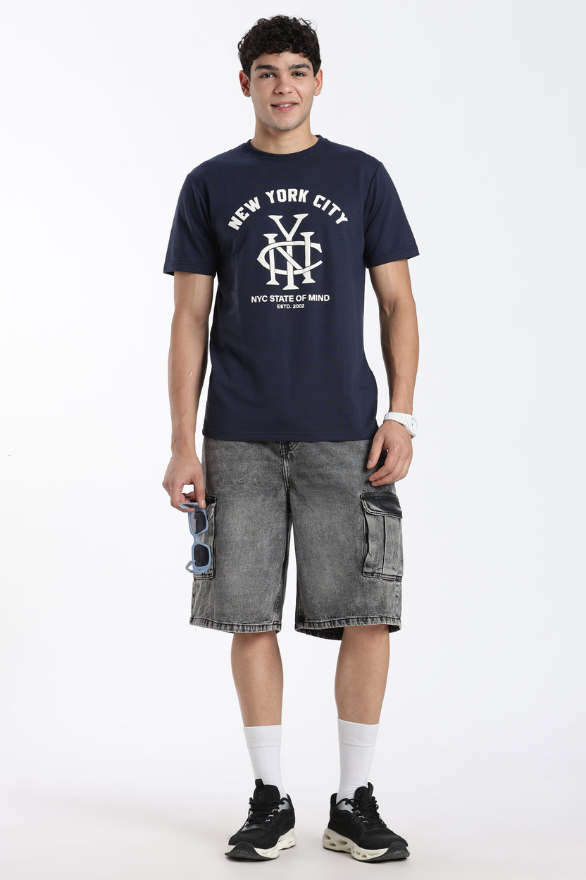 Navy Typographic Regular Fit T-Shirt for Men - Image 6