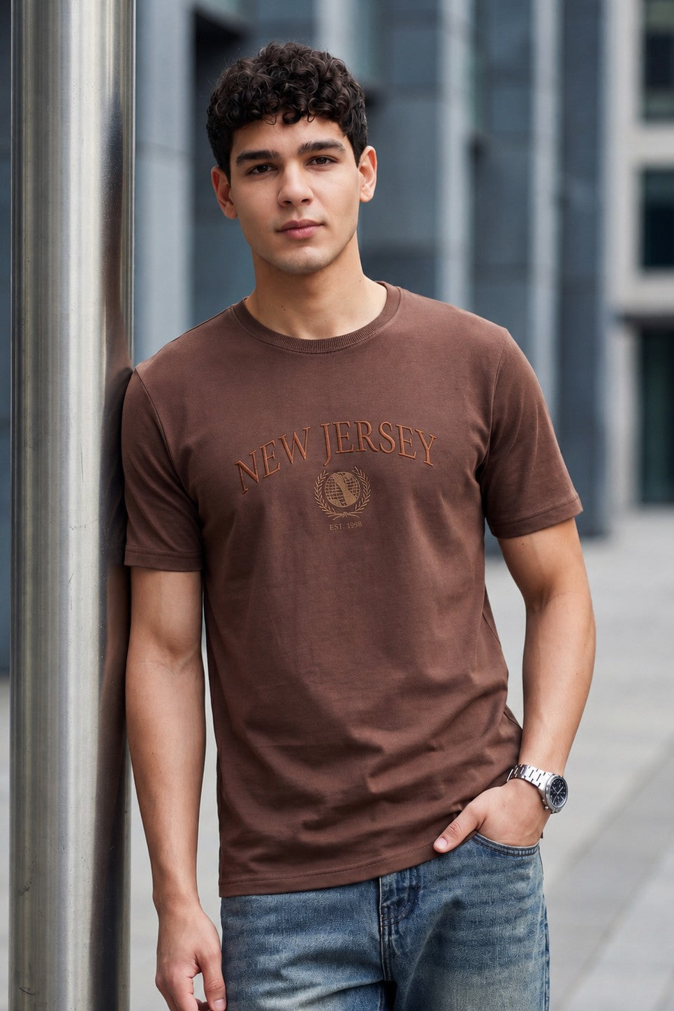 Brown Typographic Regular Fit T-Shirt for Men - Image 1