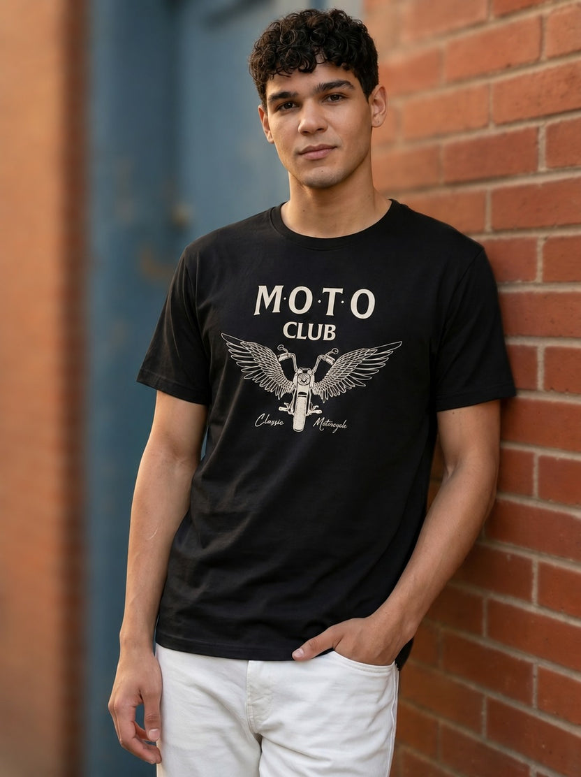 Black Graphic Printed Regular Fit T-Shirt for Men - Image 1