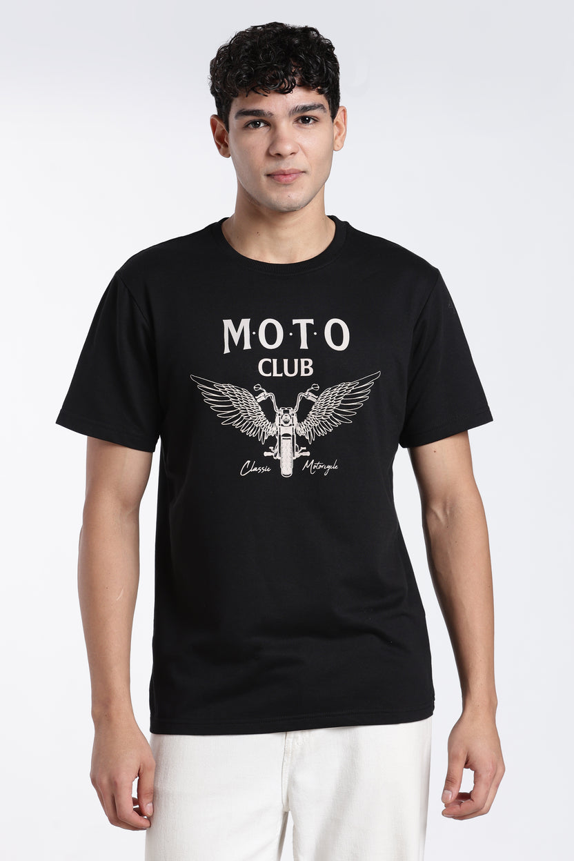 Black Graphic Printed Regular Fit T-Shirt for Men - Image 2