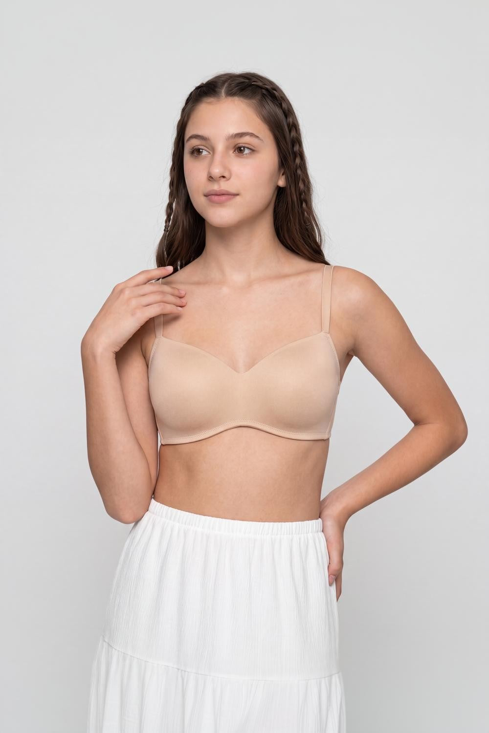 Beige Solid Cotton Spandex Bra for Women - Image 2