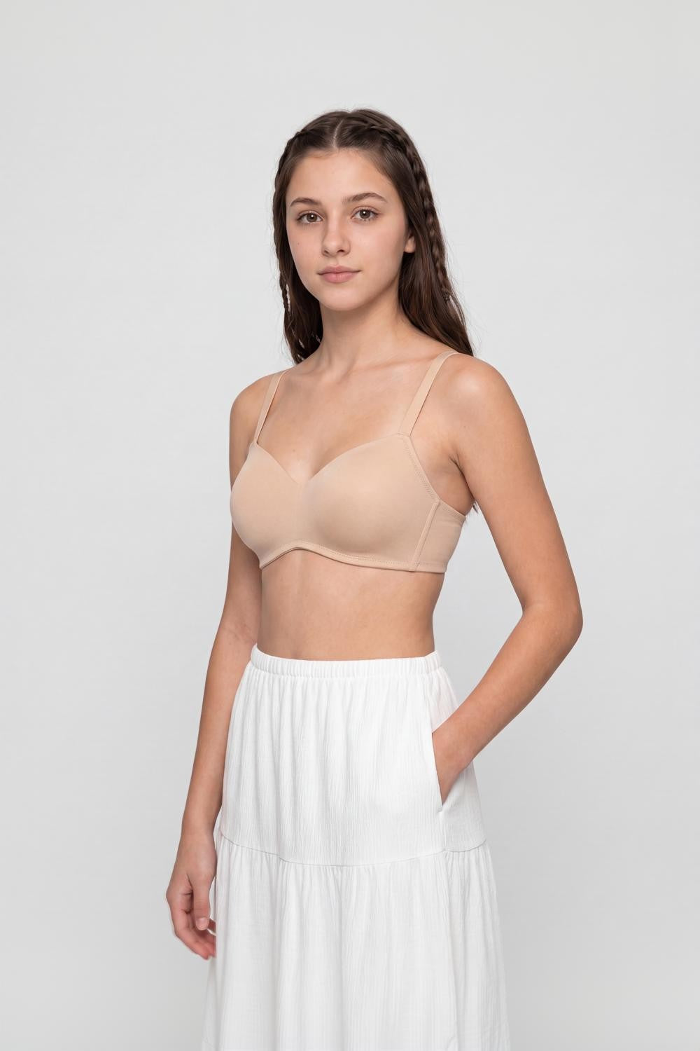Beige Solid Cotton Spandex Bra for Women - Image 4