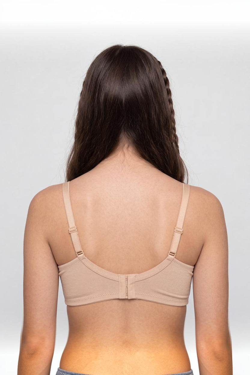 Beige Solid Cotton Spandex Bra for Women - Image 5